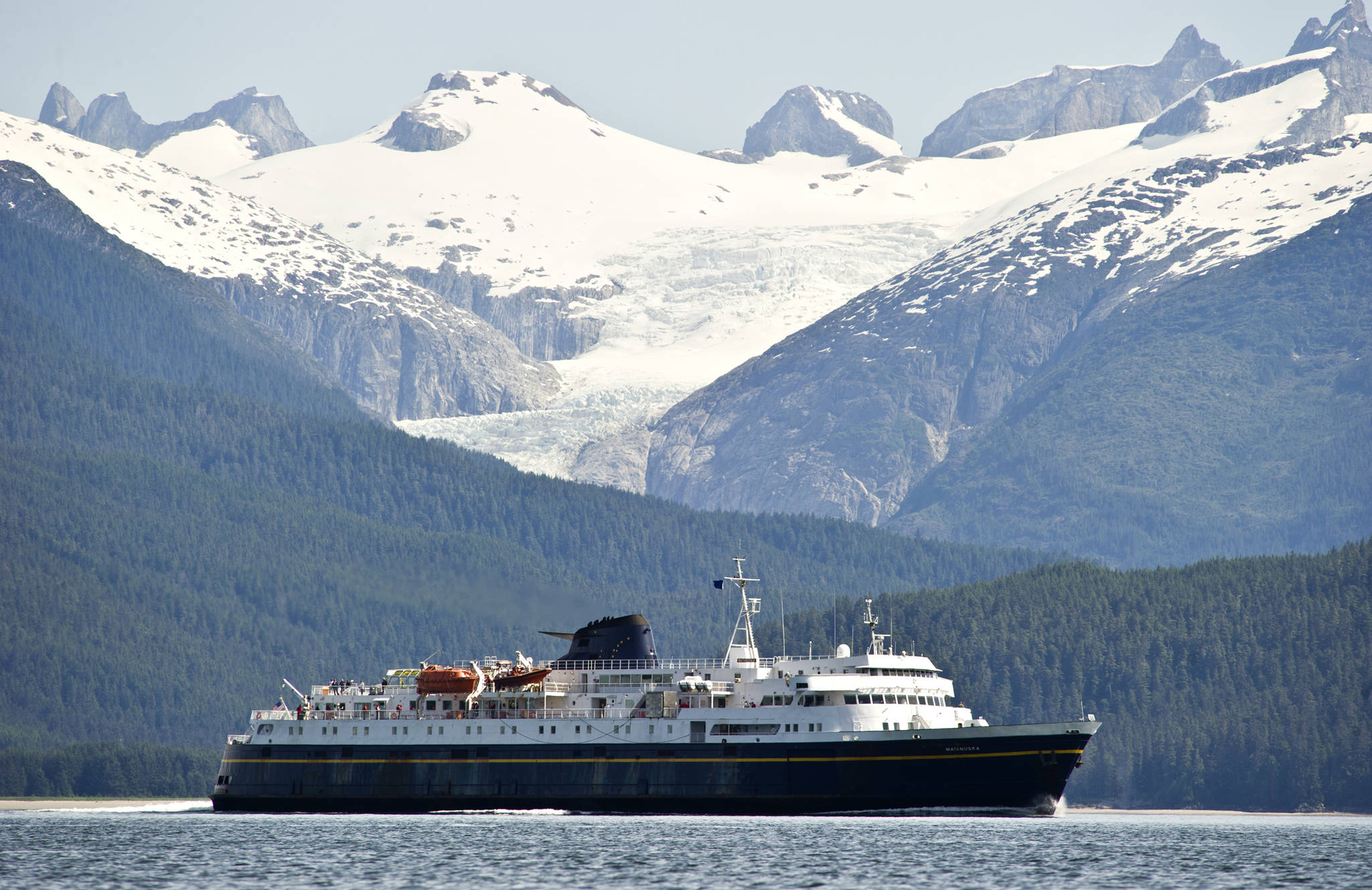 The Alaska Marine Highway’s ferry Matanuska passes the Eagle Glacier on its way south to Juneau. (Juneau Empire File)