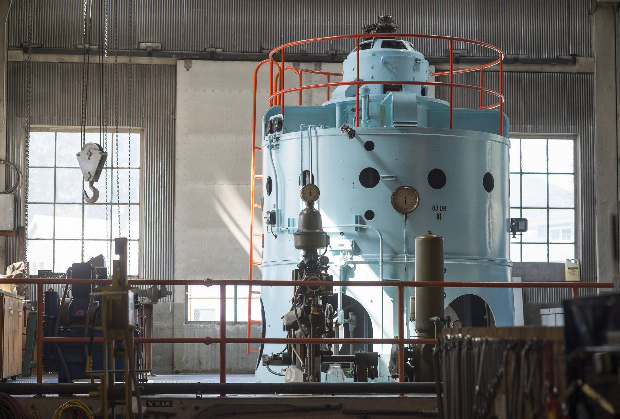 A hydro generator from 1950’s is still in use at the Gold Creek Power Plant in this file photo from 2018. (Michael Penn | Juneau Empire)