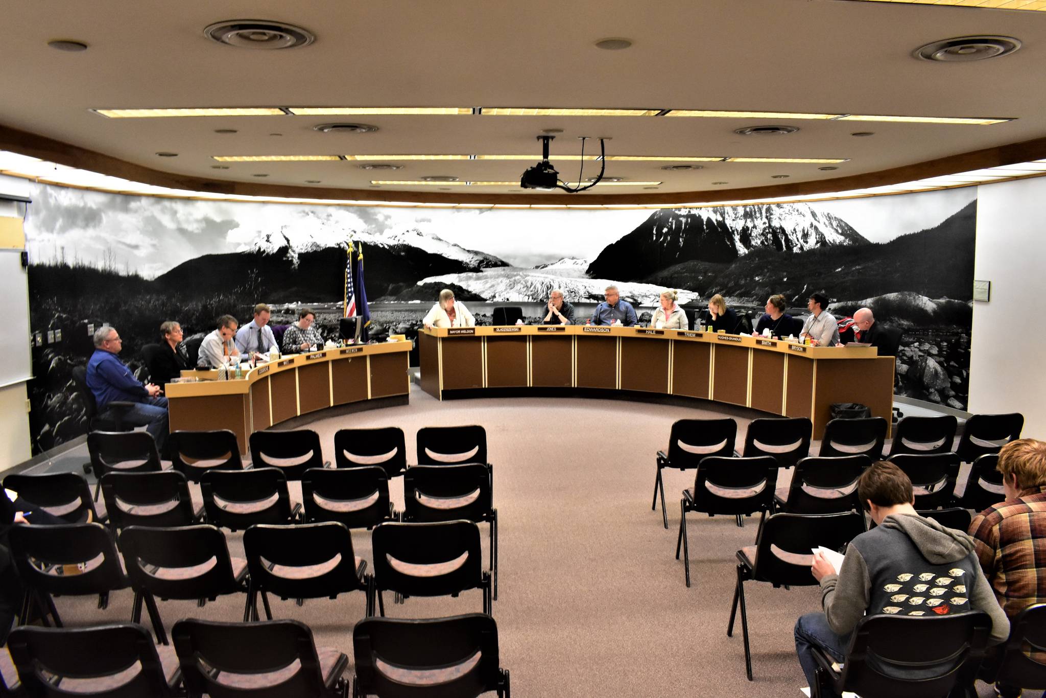 The Juneau City Assembly during its meeting on Monday, Nov. 25, 2019. (Peter Segall | Juneau Empire)