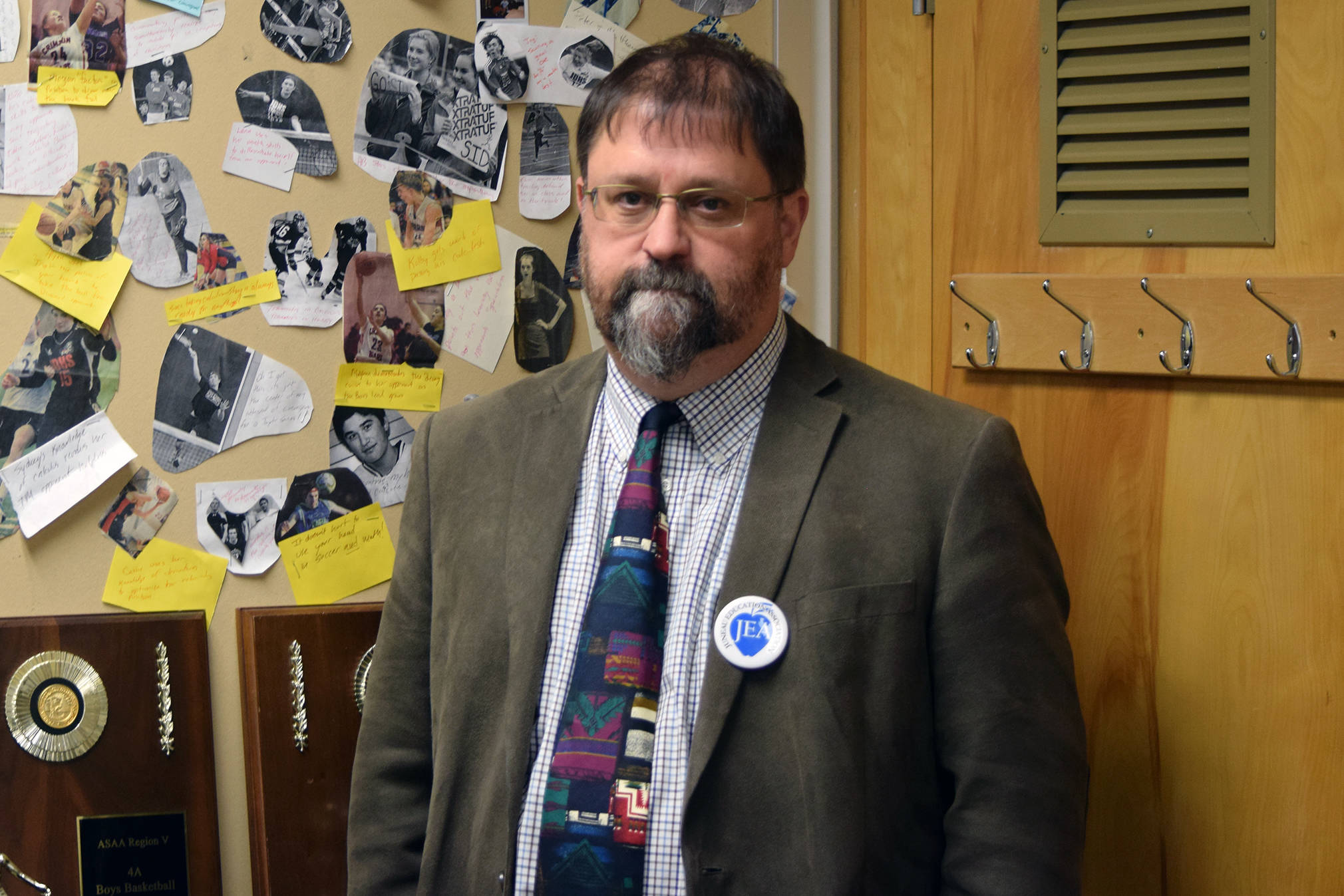 Steve Potter, pictured Wednesday, Nov. 26, 2019, at Juneau-Douglas High School: Yadaat.at Kalé, is the new JDHS girls basketball coach. (Nolin Ainsworth | Juneau Empire)