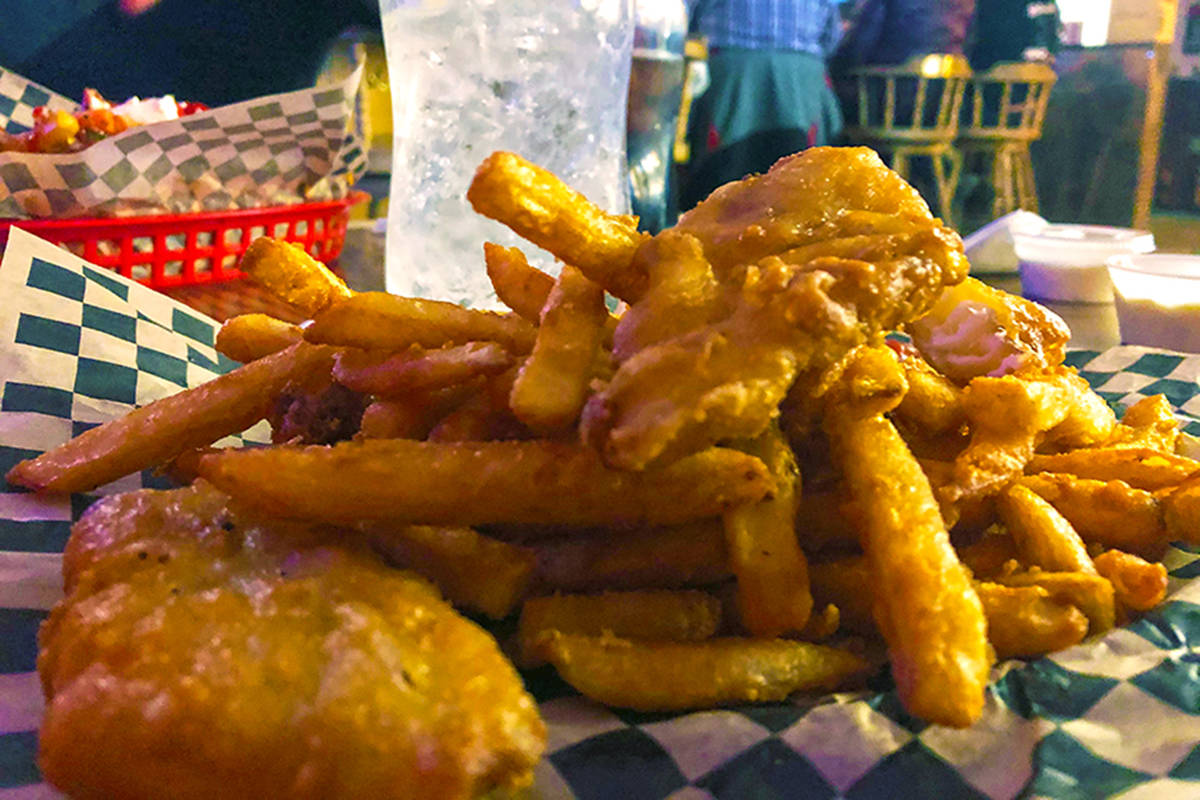 The fish and chips basket from Devil’s Hideaway at Squirez Bar in Auke Bay. (Peter Segall | Juneau Empire)