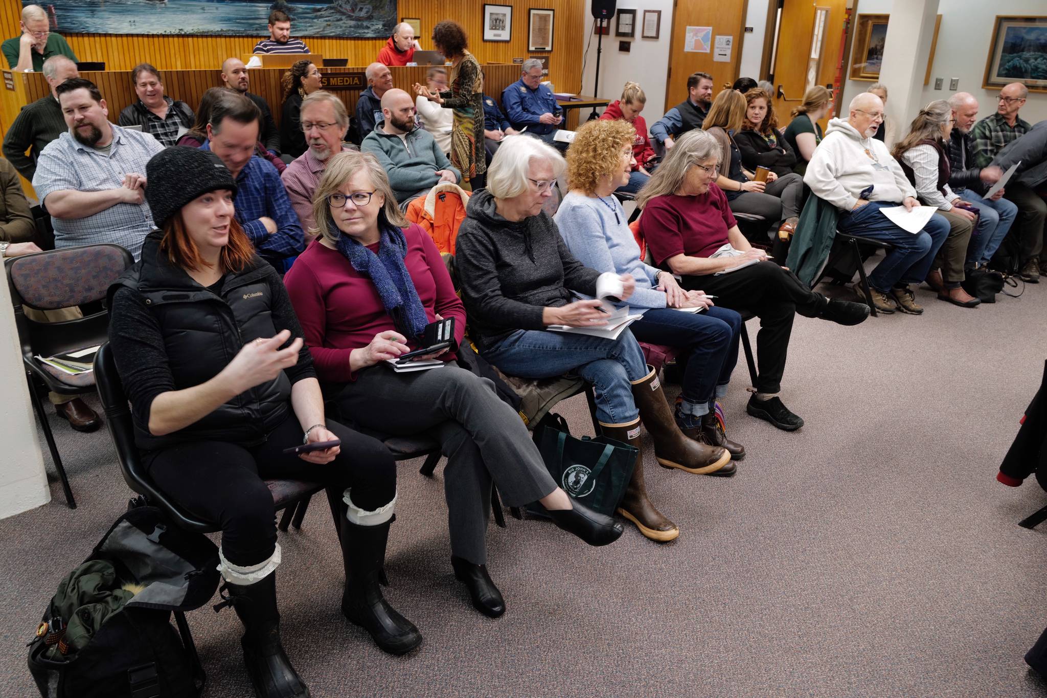 Seats filled up quickly for the Visitor Industry Task Force at City Hall on Tuesday, Dec. 17, 2019. (Michael Penn | Juneau Empire)