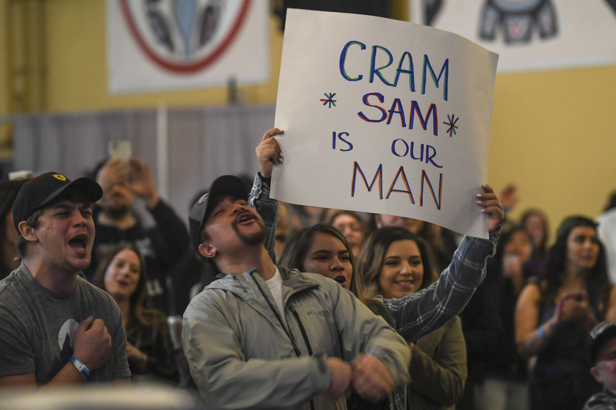 Fans of Cram Sam react during his performance at the the Killah Priest of Wu Tang Southeast Tour at the Juneau Arts & Culture Center on Friday, Dec. 20, 2019. (Michael Penn | Juneau Empire)