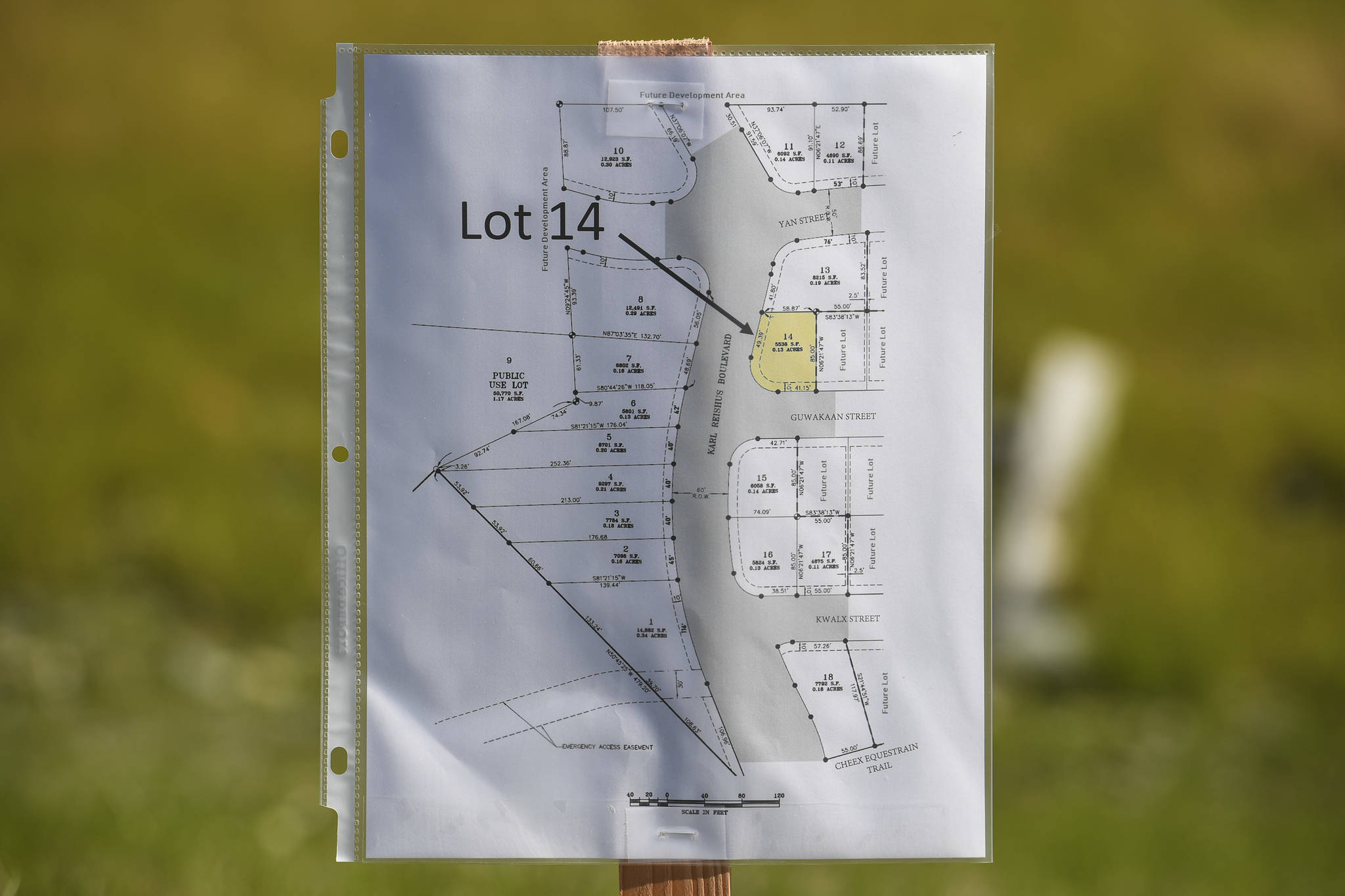 A lot map of the Pederson Hill Subdivision on on Friday, Sept. 6, 2019. (Michael Penn | Juneau Empire)