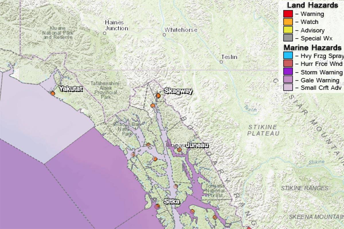 The National Weather Service issued a gale warning for the waters around Juneau and most of the Inside Passage, Dec. 26, 2019. (Screenshot | National Weather Service)
