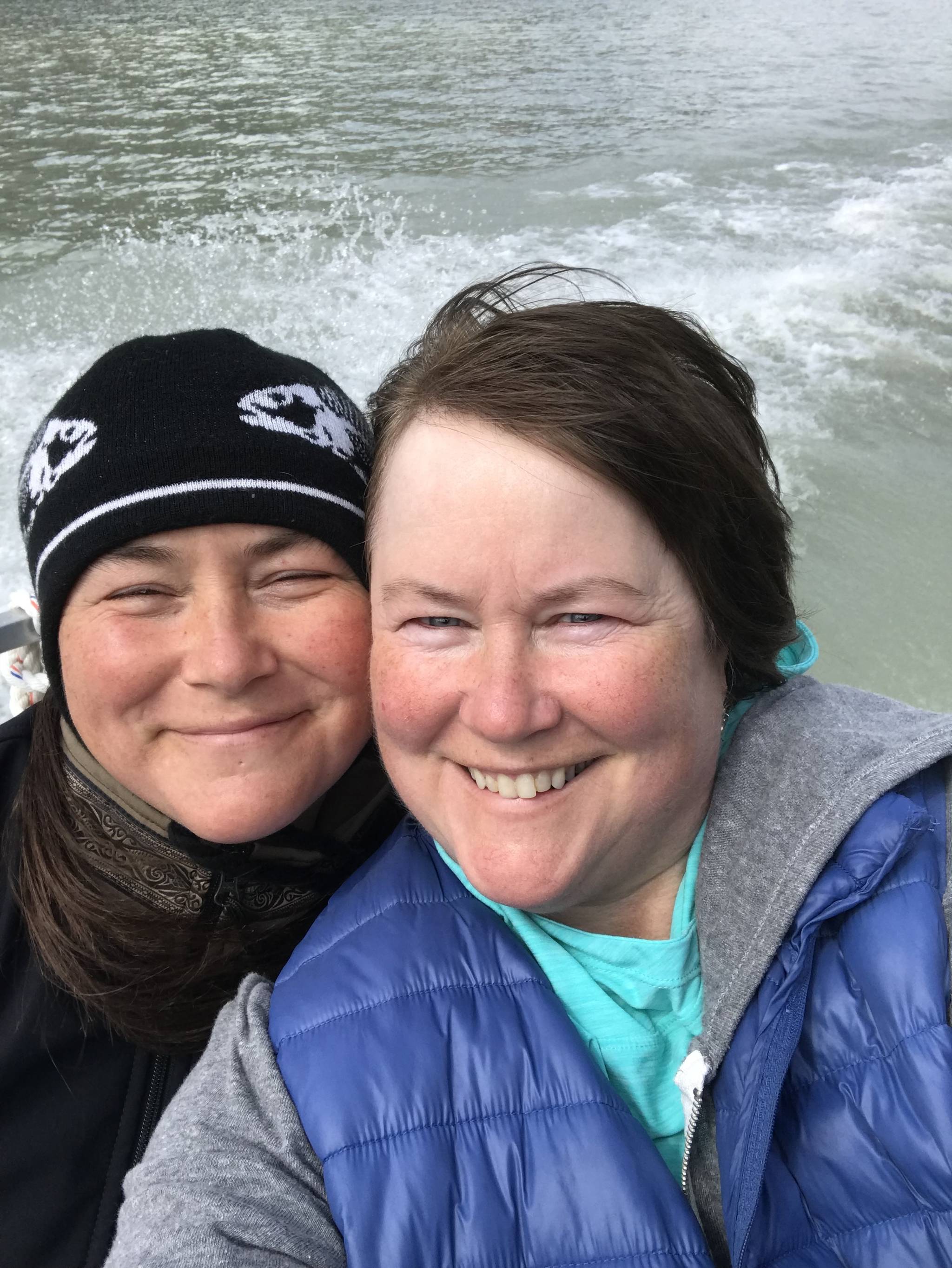 Vivian Faith Prescott, right, and her daughter Vivian Mork Yeilk’, left, smile while riding on the Stikine River. (Vivian Faith Prescott | For the Capital City Weekly)