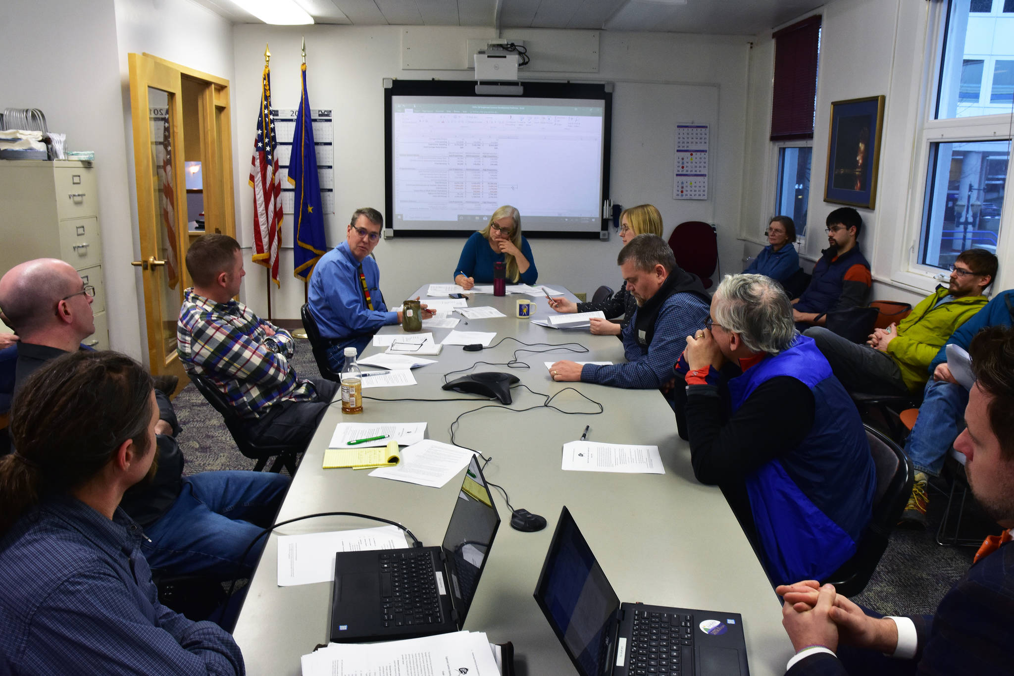 Members of the Eaglecrest Summer Operations Task Force meet at City Hall on Thursday, Jan. 2, 2020. (Peter Segall | Juneau Empire)