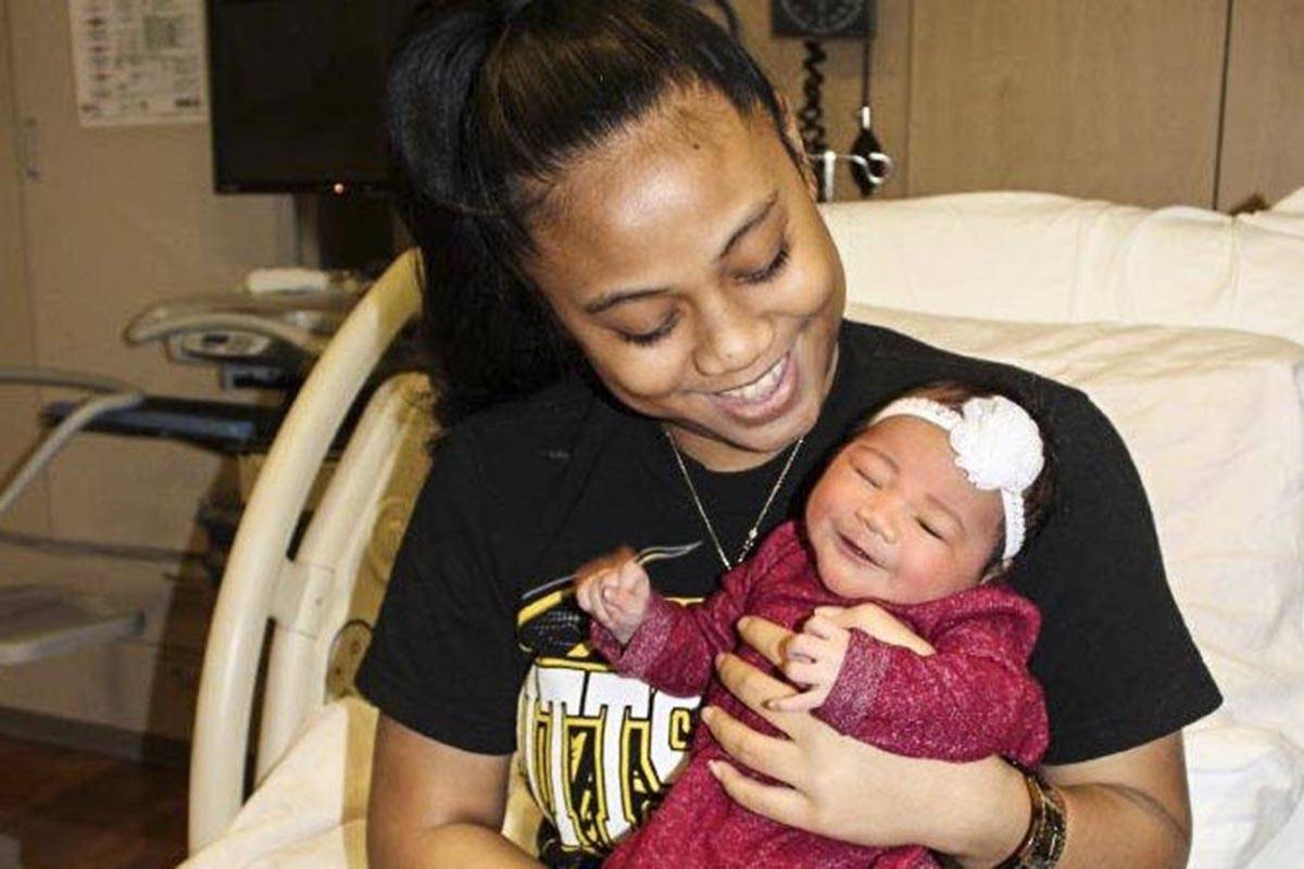 Marcella Poloa poses with her newborn daughter, Ronarielle Poloa-Maae, the first baby born in Juneau in 2020 on Jan. 1, 2020.                                Courtesy Photo | <strong>Bartlett Regional Hospital</strong>
