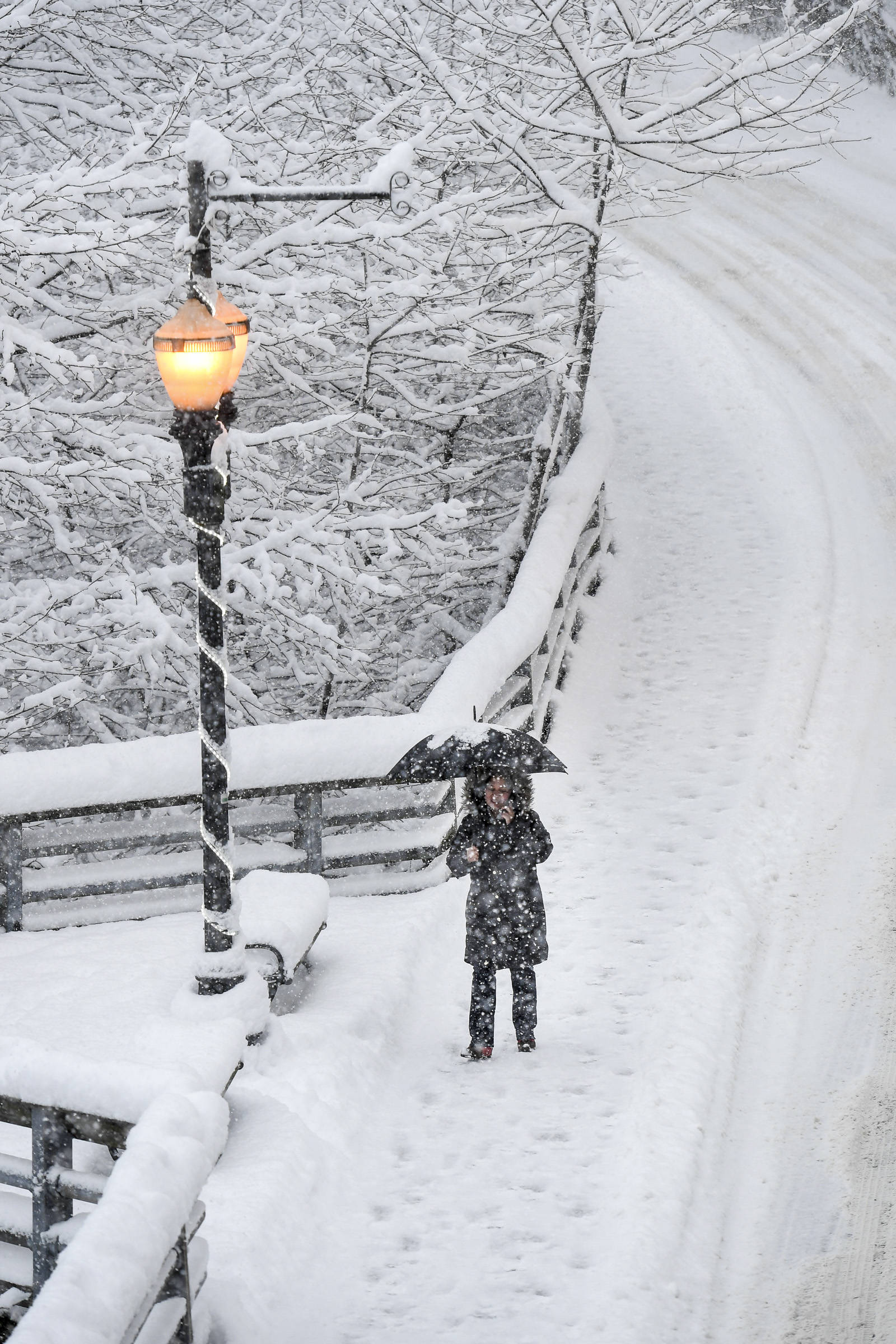 Marylene Wales walks through the snow along Calhoun Avenue on Tuesday, Jan. 7, 2020. (Michael Penn | Juneau Empire)