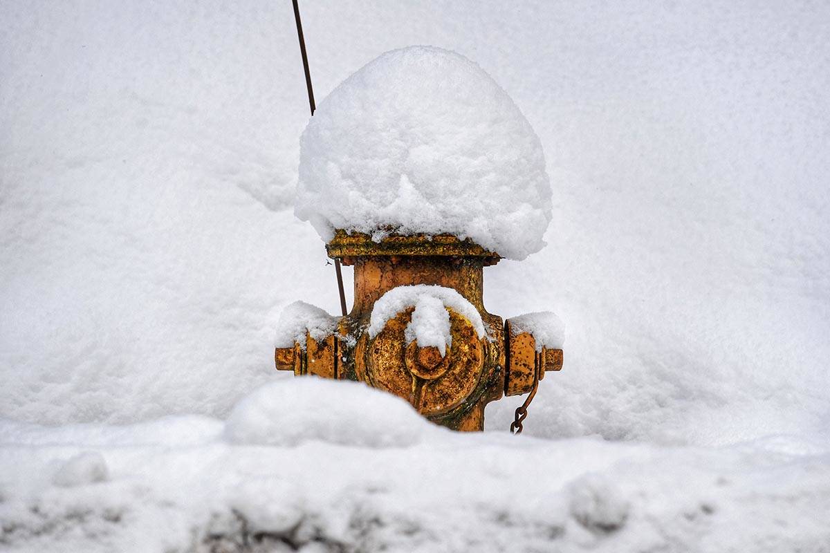 A fire hydrant in the snow along Glacier Highway on Wednesday, Jan. 8, 2020. (Michael Penn | Juneau Empire)