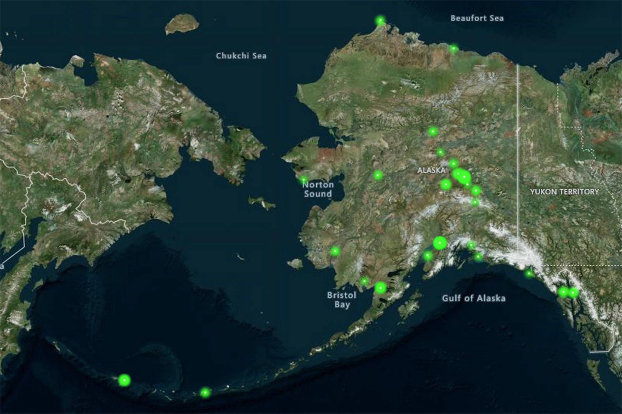 This screenshot of an Alaska Department of Environmental Conservation map of PFAS sites in Alaska shows that contamination from so-called “forever chemicals” is observable throughout the state. (Screenshot | Alaska Department of Environmental Conservation)