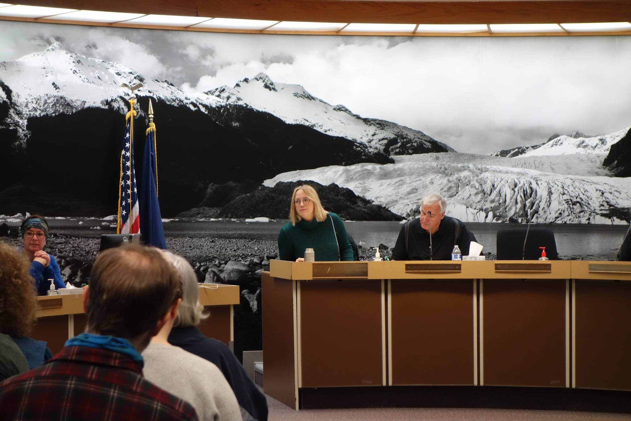 City and Borough of Juneau Visitor Industry Task Force Chair Carole Triem and Vice Chair Craig Dahl listen to testimony Saturday, Jan. 11 during a public input task force meeting. (Ben Hohenstatt | Juneau Empire)