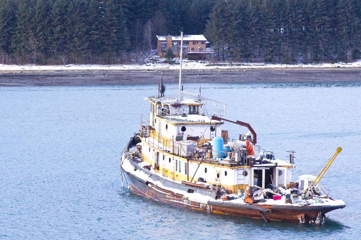 The tugboat Lumberman sits adrift in Gastineau Channel Sunday.