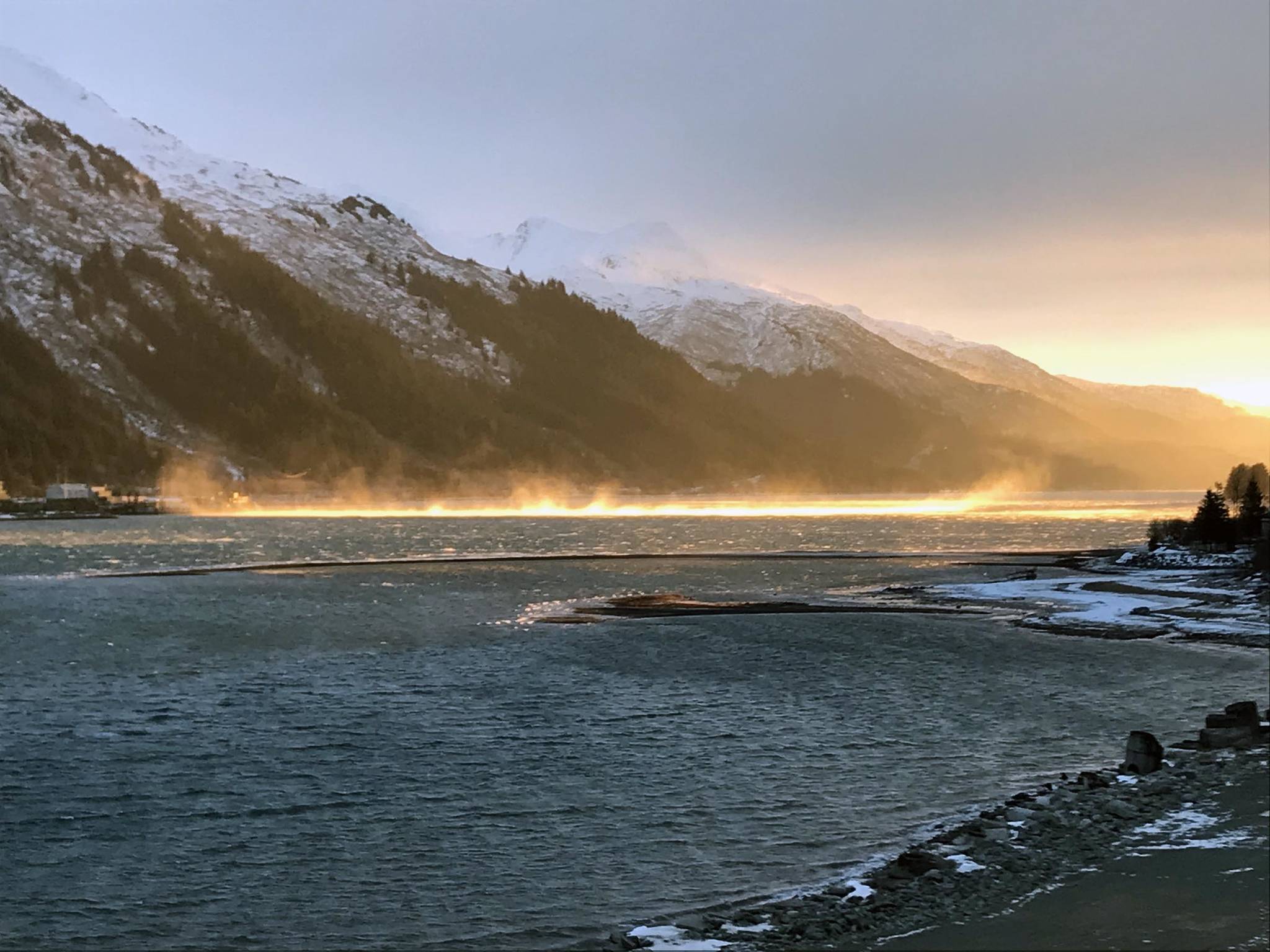 Courtesy photo | Mary Larsen                                 Taku winds whip up water in Gastineau Channel during a sunrise earlier this month.