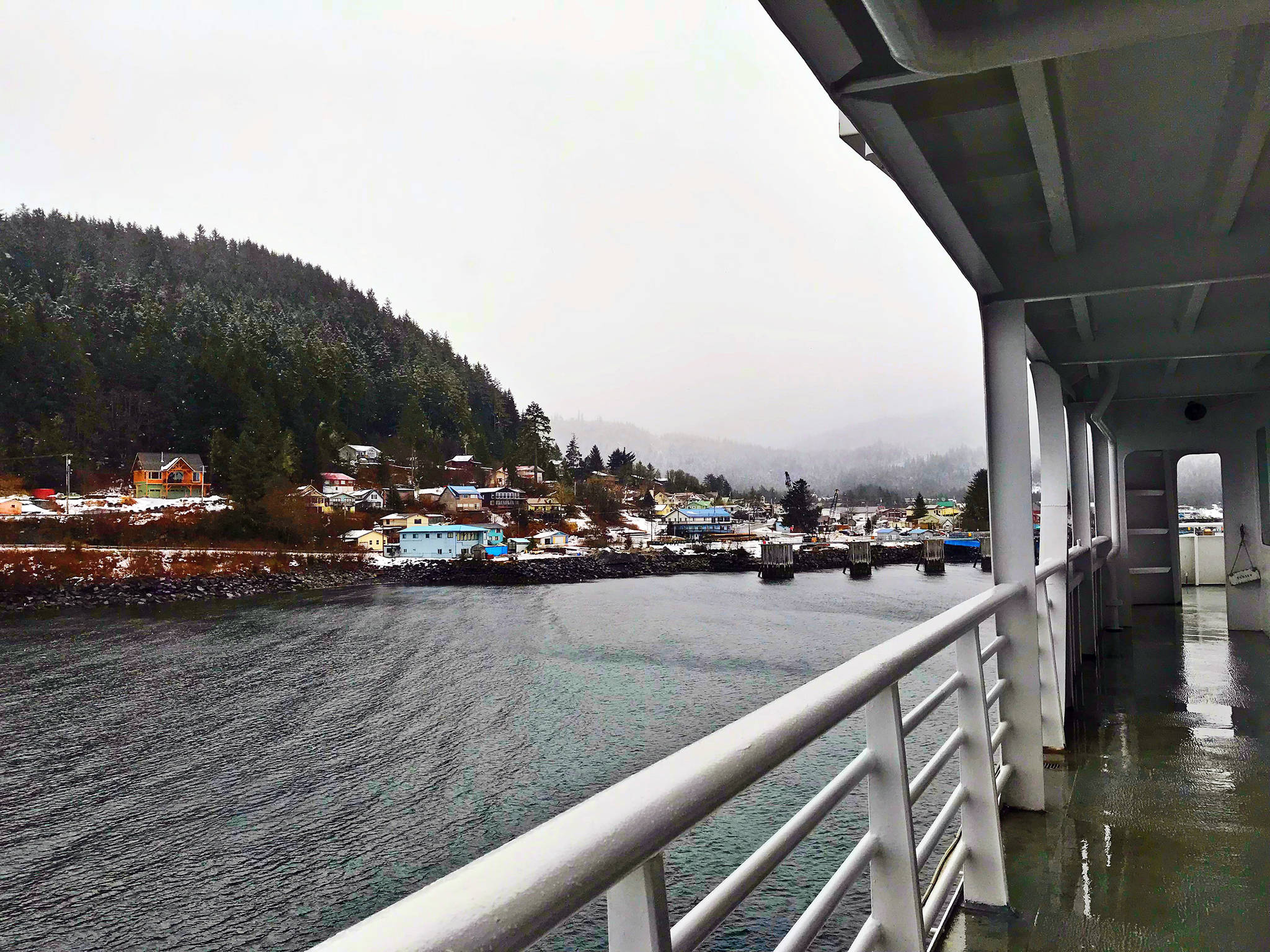 Vivian Faith Prescott | For the Capital City Weekly                                The ferry approaches the Alaska Marine Highway System ferry terminal in Wrangell.