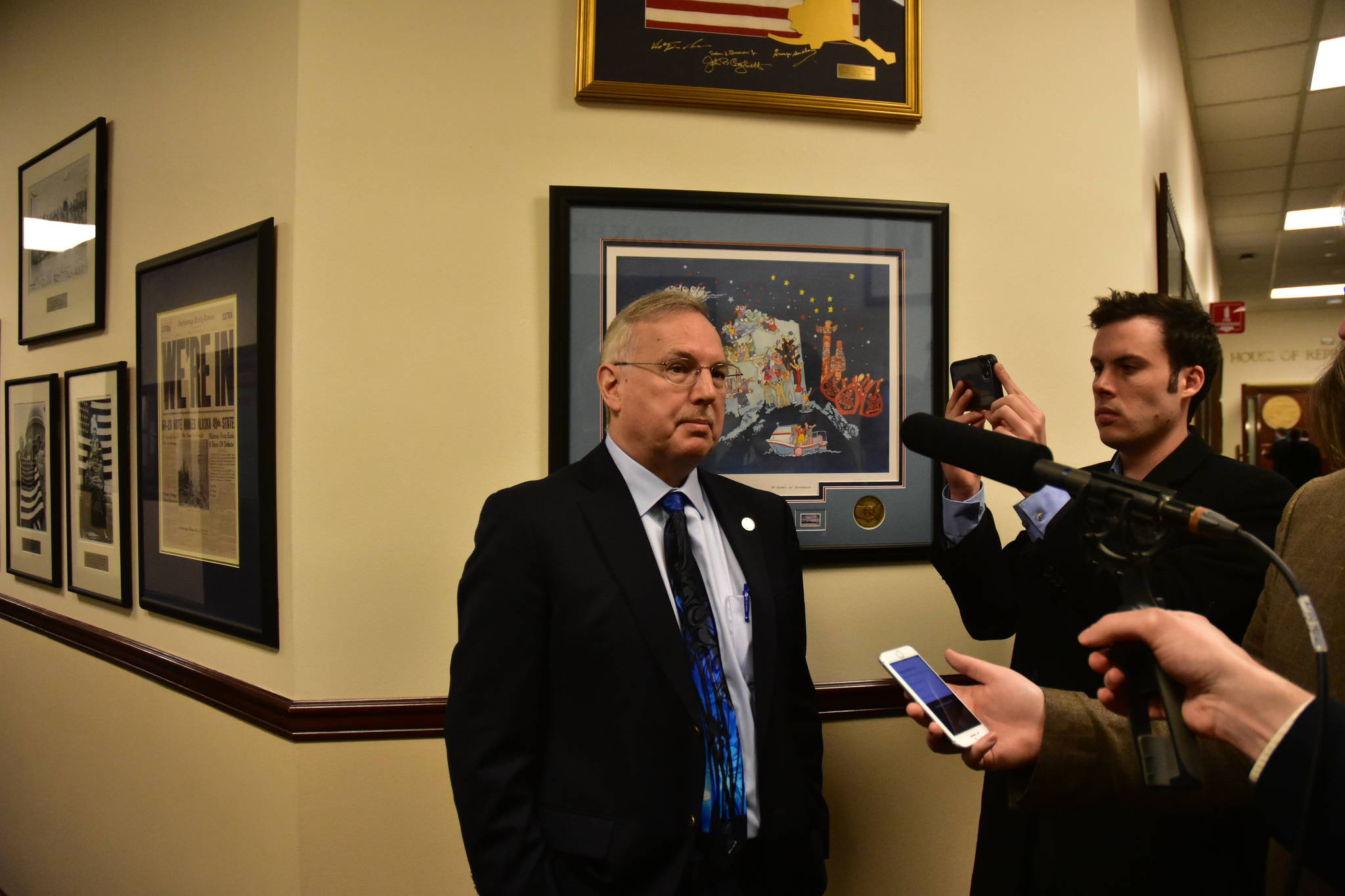 House Speaker Rep. Bryce Edgmon, I-Dillingham, speaks with reporters following the House floor session Wednesday, Feb. 5, 2020. (Peter Segall | Juneau Empire)