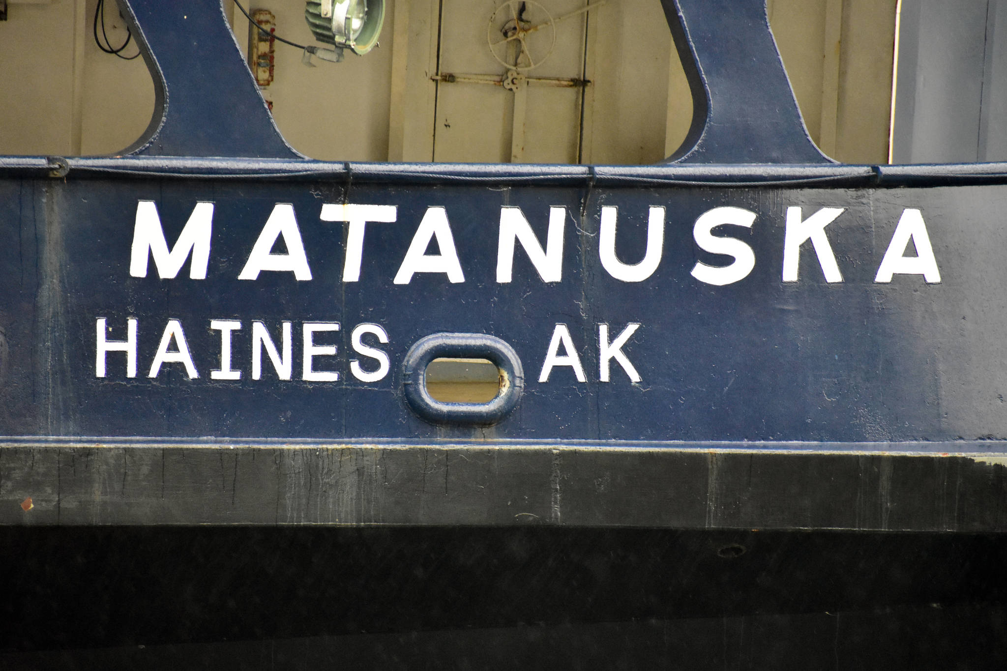 The stern of the MV Matanuska on Thursday, Feb. 6, 2020. (Peter Segall | Juneau Empire)