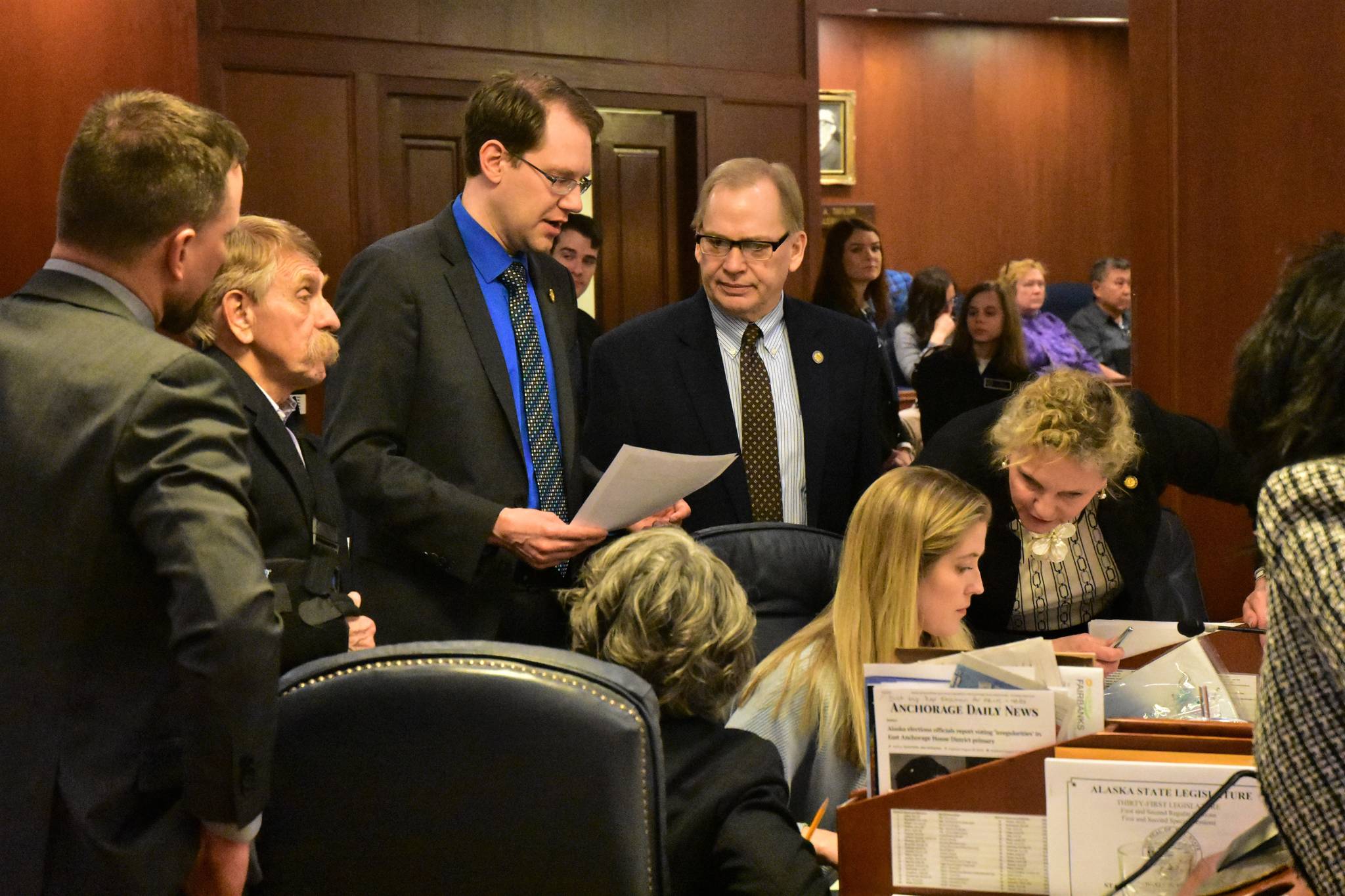House representatives discuss an amendment on the floor of the House on Monday, Feb. 10, 2020. (Peter Segall | Juneau Empire)