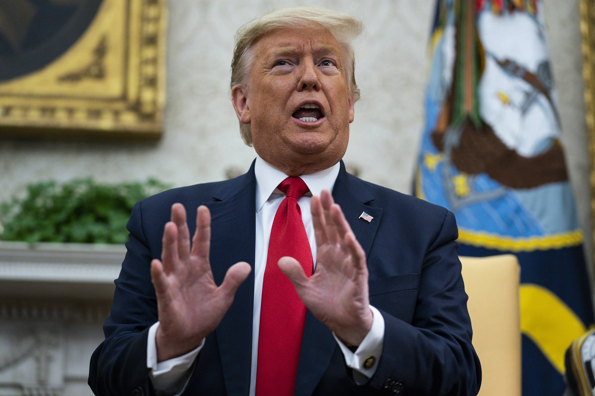 President Donald Trump speaks during a meeting with Ecuadorian President Lenin Moreno in the Oval Office of the White House, Wednesday in Washington. (AP Photo | Evan Vucci)