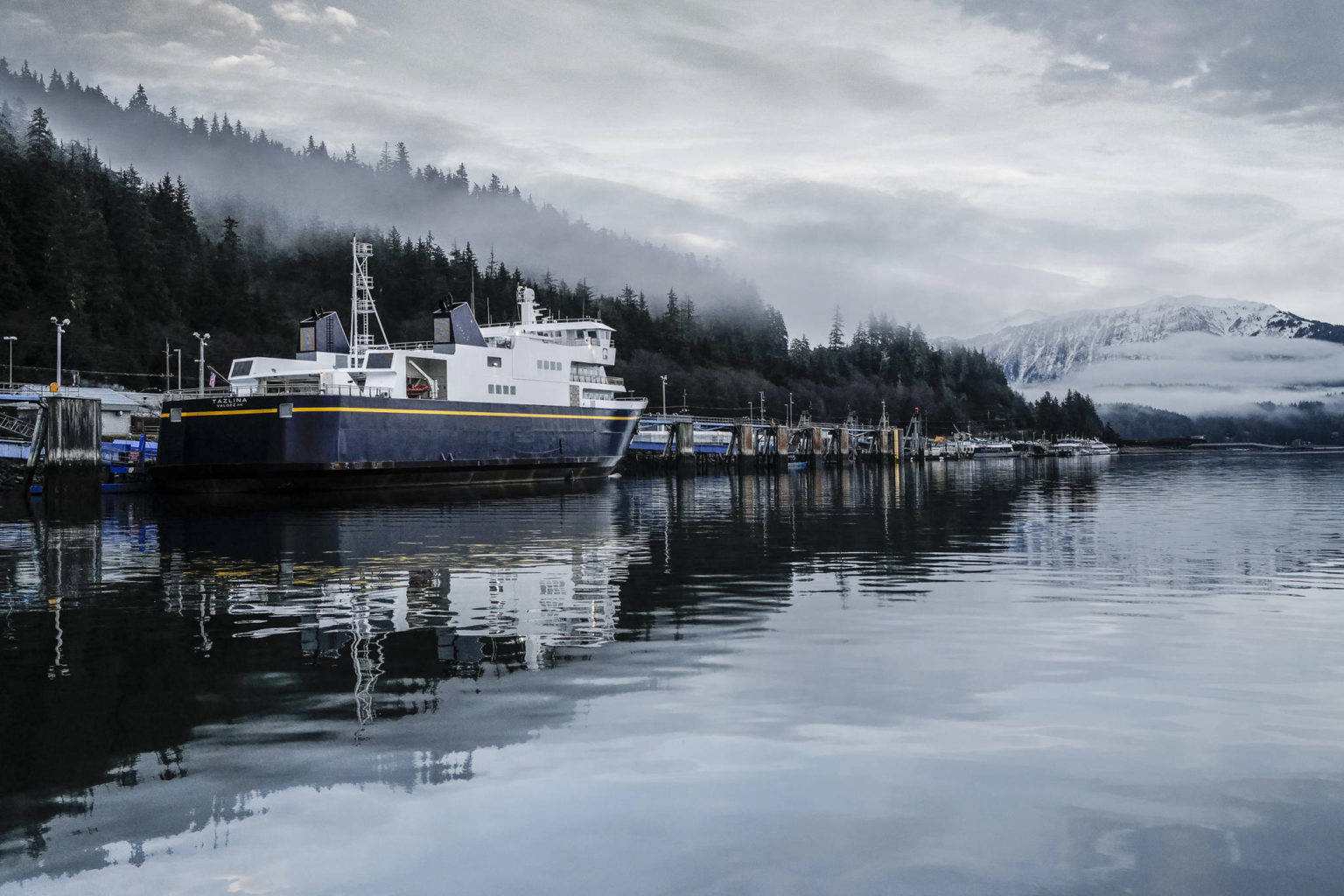 Michael Penn | Juneau Empire                                 The Alaska Marine Highway System’s MV Tazlina sits at the Auke Bay Terminal on Dec. 9, 2019.
