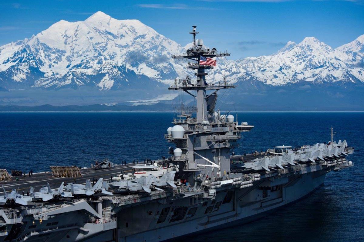 The aircraft carrier USS Theodore Roosevelt (CVN 71) transits the Gulf of Alaska in 2019. (Mass Communication Specialist 3rd Class Erick A. Parsons | U.S. Navy)
