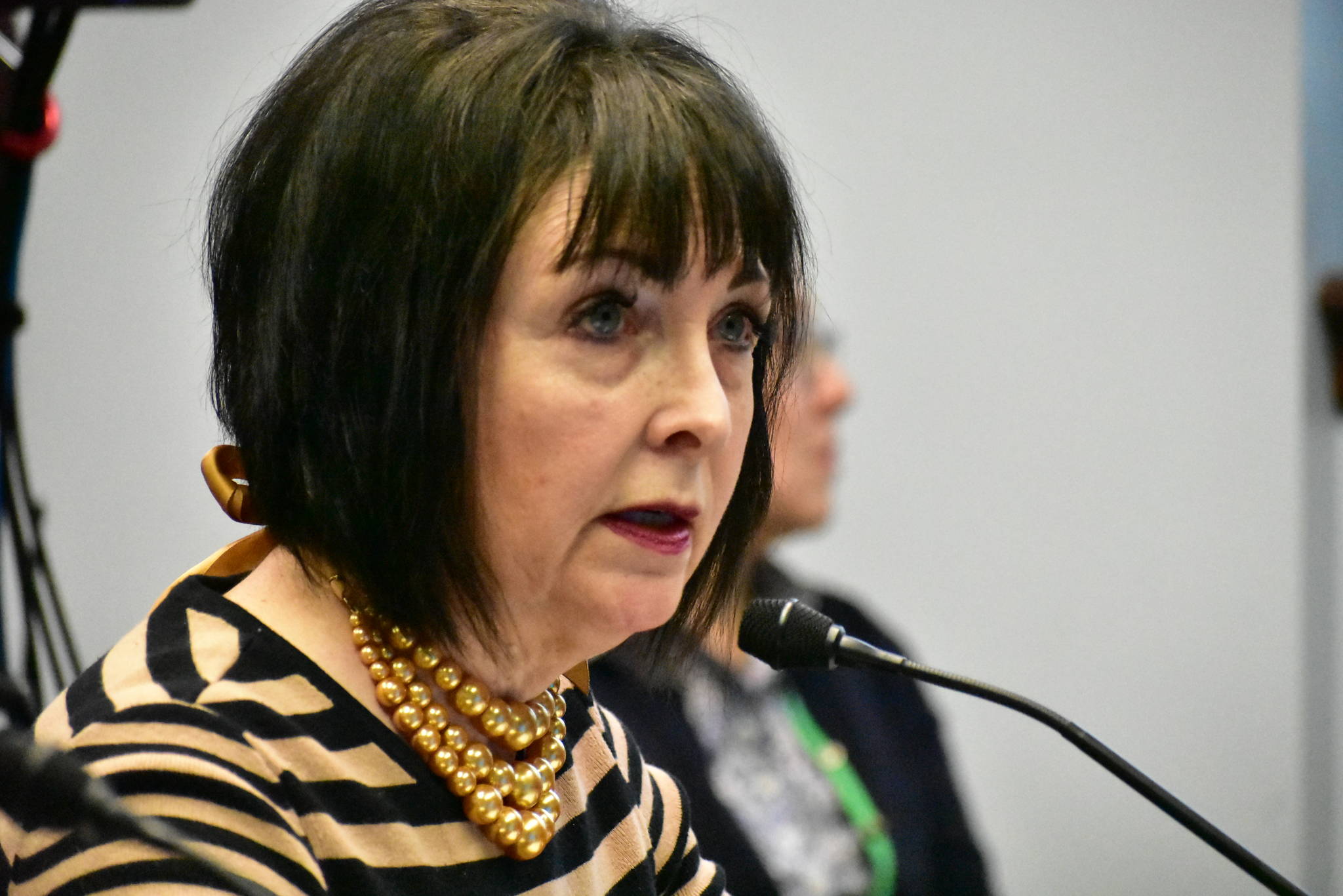 Sen. Shelley Hughes, R-Palmer, speaks in support of her bill to introduce a constitutional amendment on abortion on Wednesday, Feb. 26, 2020. (Peter Segall | Juneau Empire)
