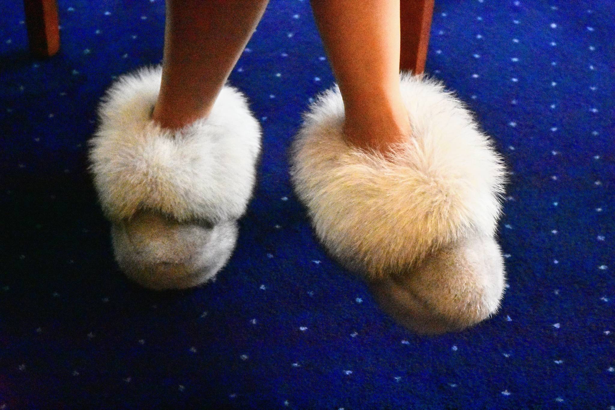 Peter Segall | Juneau Empire                                 Senate President Cathy Giessel wears fuzzy slippers in her office on Feb. 5.