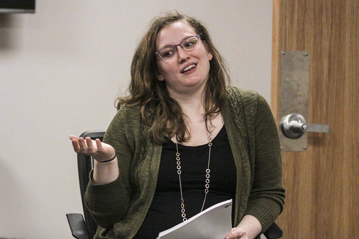 Kristina Moore-Jager addresses the audience on issues around suicide during the National Alliance on Mental Illness’ Inside Passages speaker series on March 3, 2020. (Michael S. Lockett | Juneau Empire)