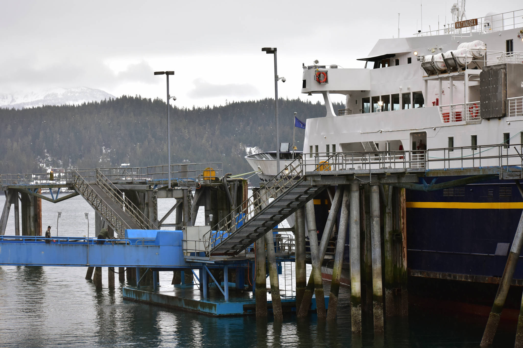 The MV Matanuska tied up at the Auke Bay Ferry Terminal on Thursday, Feb. 6, 2020. (Peter Segall | Juneau Empire File)