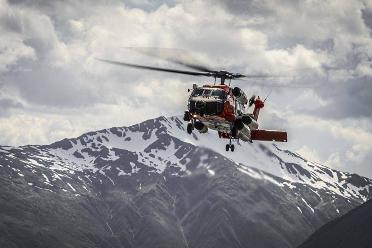 Petty Officer 1st Class Bradley Pigage | U.S. Coast Guard                                An aircrew aboard an MH-60 Jayhawk helicopter makes an approach on their return to Coast Guard Air Station Kodiak, Alaska, June 5, 2019.