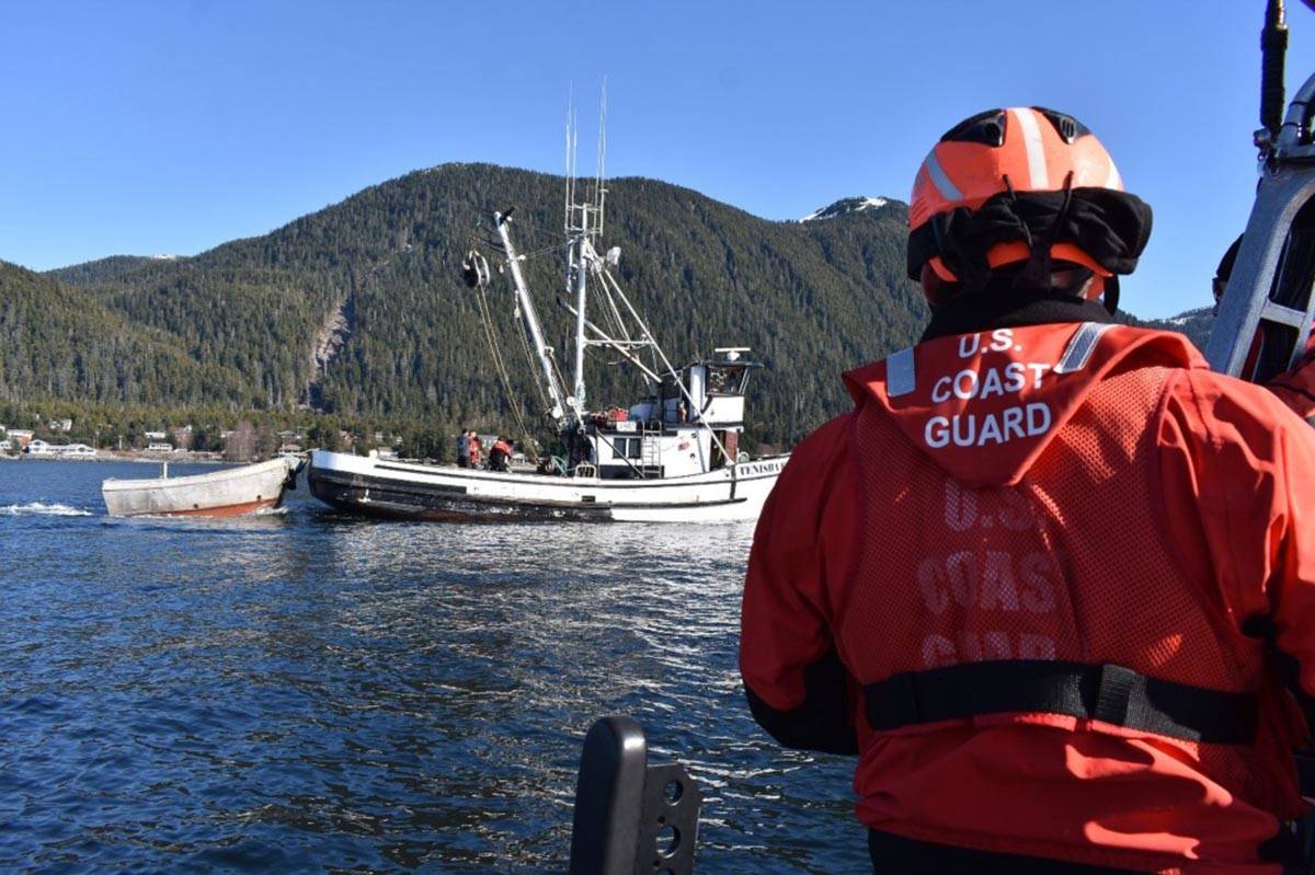 Coast Guardsmen perform an inspection of a fishing vessel in Sitka Sound on March 19, 2019. (Coast Guard Photo | Ens. Lindsay Wheeler)