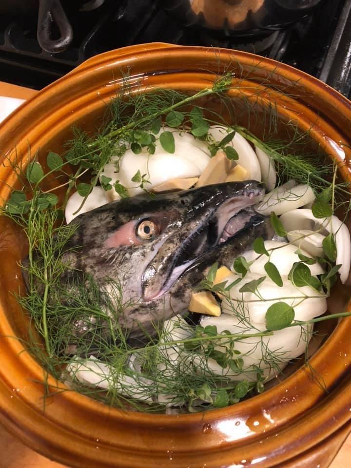 Courtesy Photo | Mya DeLong                                 The ingredients for salmon head soup are tucked into a slow cooker before cooking.