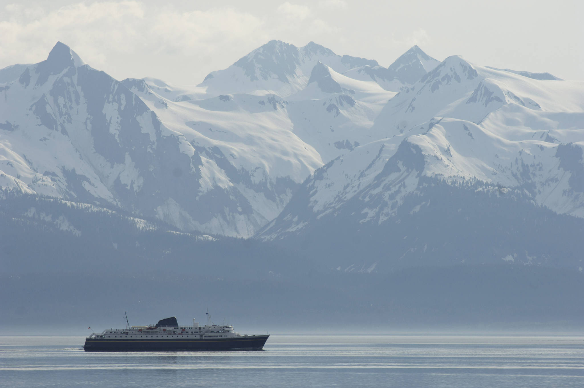 The Alaska Marine Highway ferry Malaspina heads up Lynn Canal toward Haines and Skagway from Juneau in 2008. (Michael Penn | Juneau Empire File)