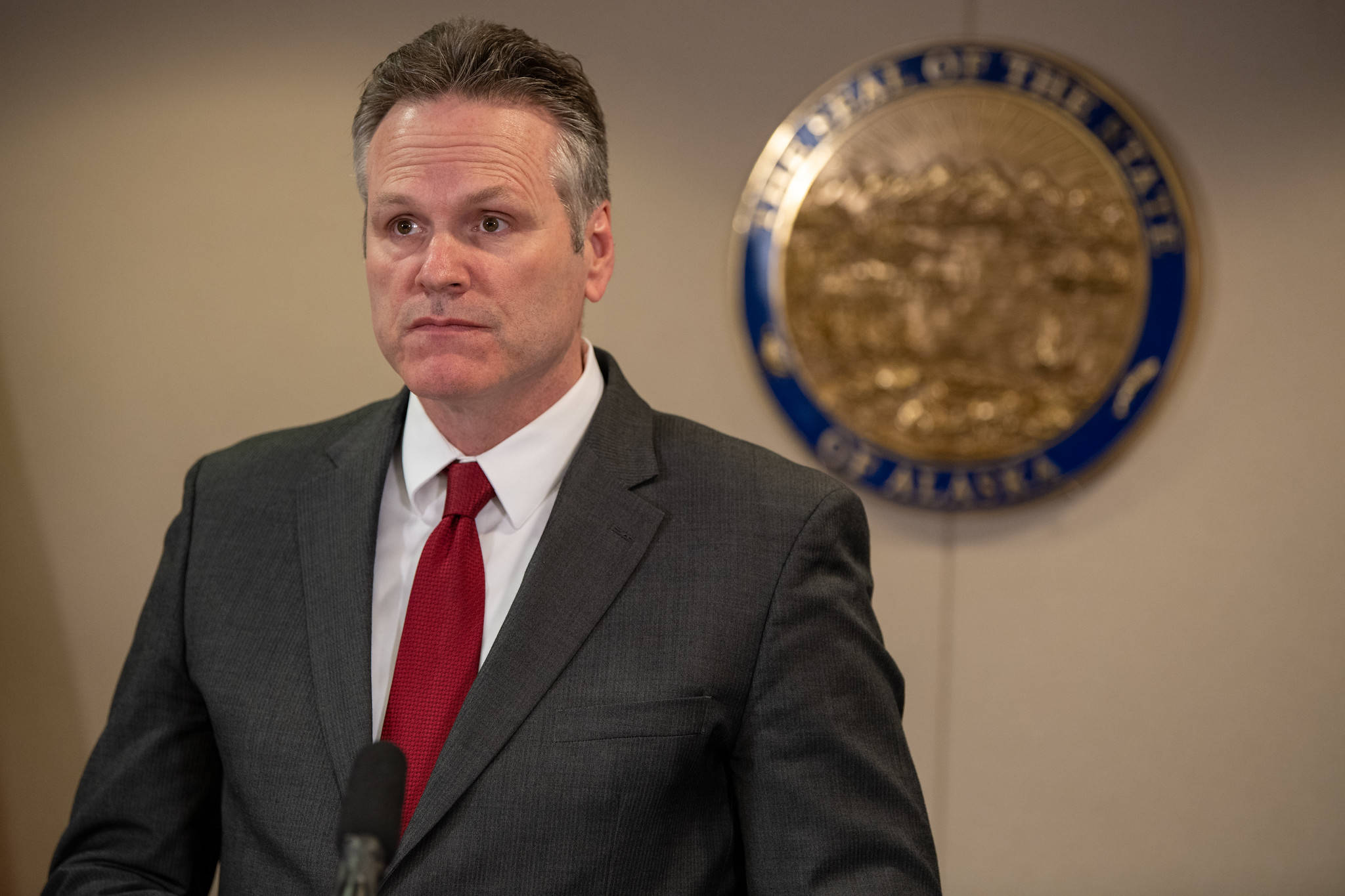 Gov. Mike Dunleavy at a press conference in Anchorage on Friday, March 20, 2020. (Courtesy photo | Office of Gov. Mike Dunleavy)