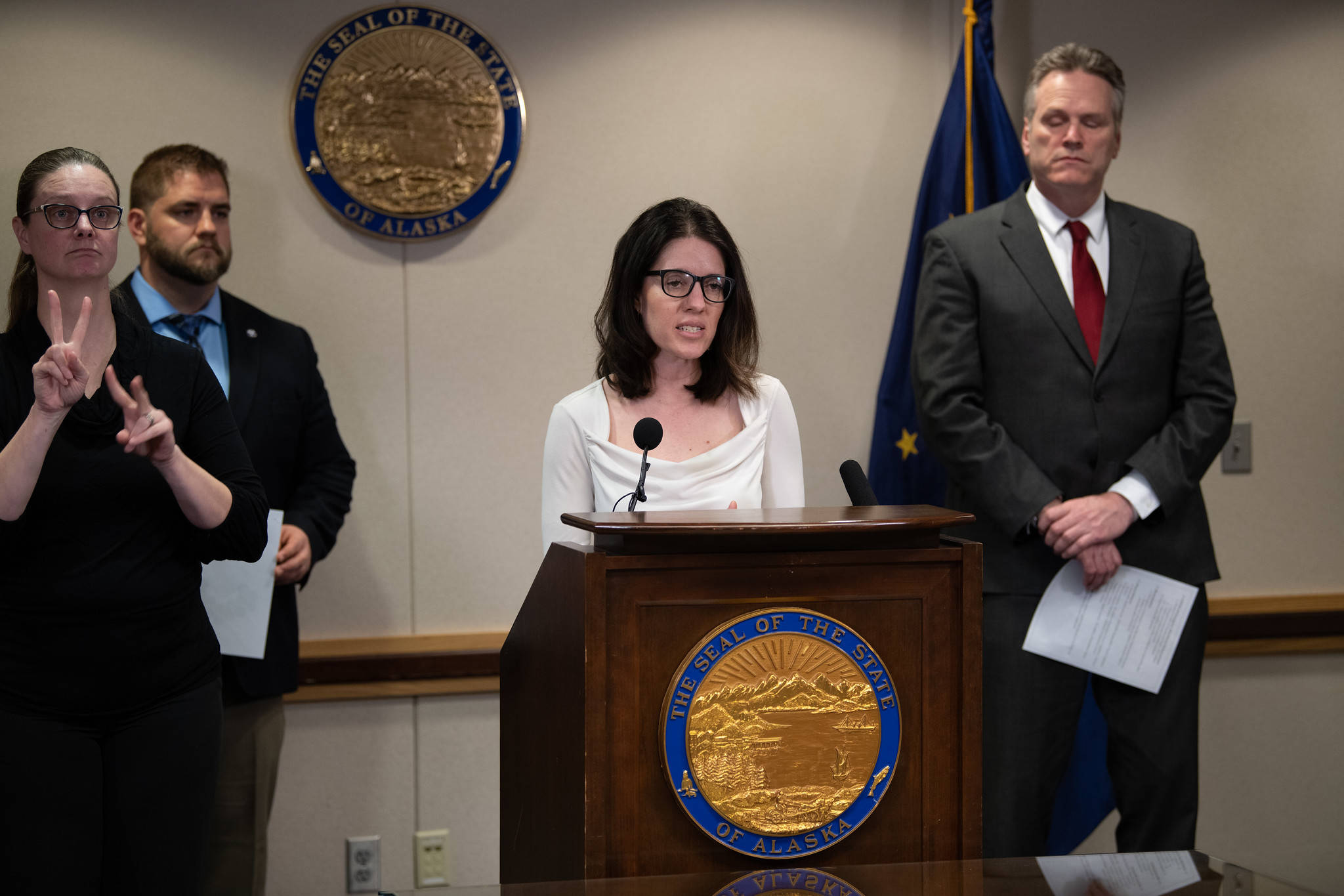 Courtesy Photo | Office of the Governor                                 Chief Medical Officer Dr. Anne Zink speaks at a press conference in Anchorage on Friday.
