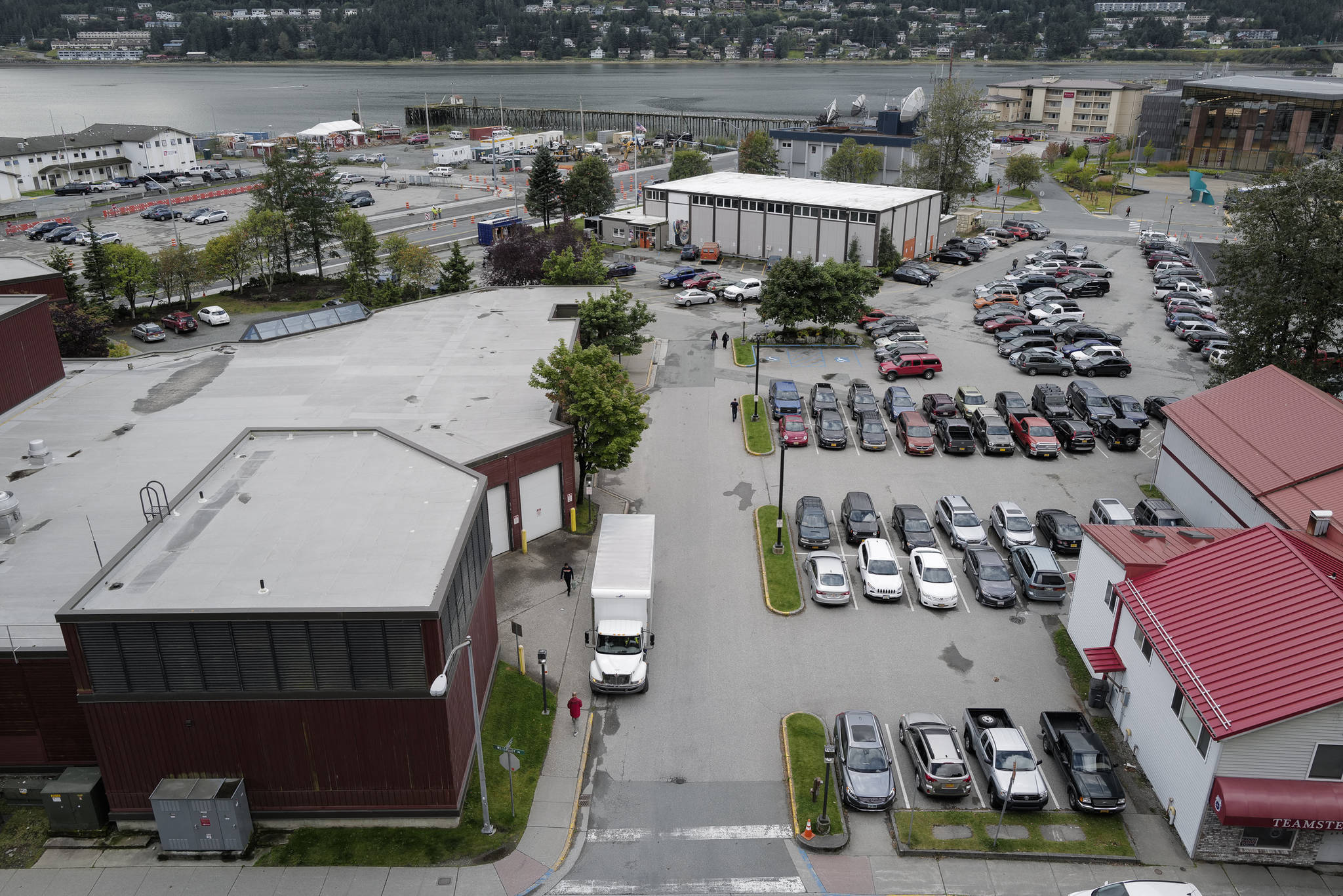 Centennial Hall, left and the Juneau Arts & Culture Center, center, seen in this August 2019 photo are providing shelter for homeless people in Juneau in light of the COVID-19 pandemic and recent spell of cold weather. (Michael Penn | Juneau Empire)
