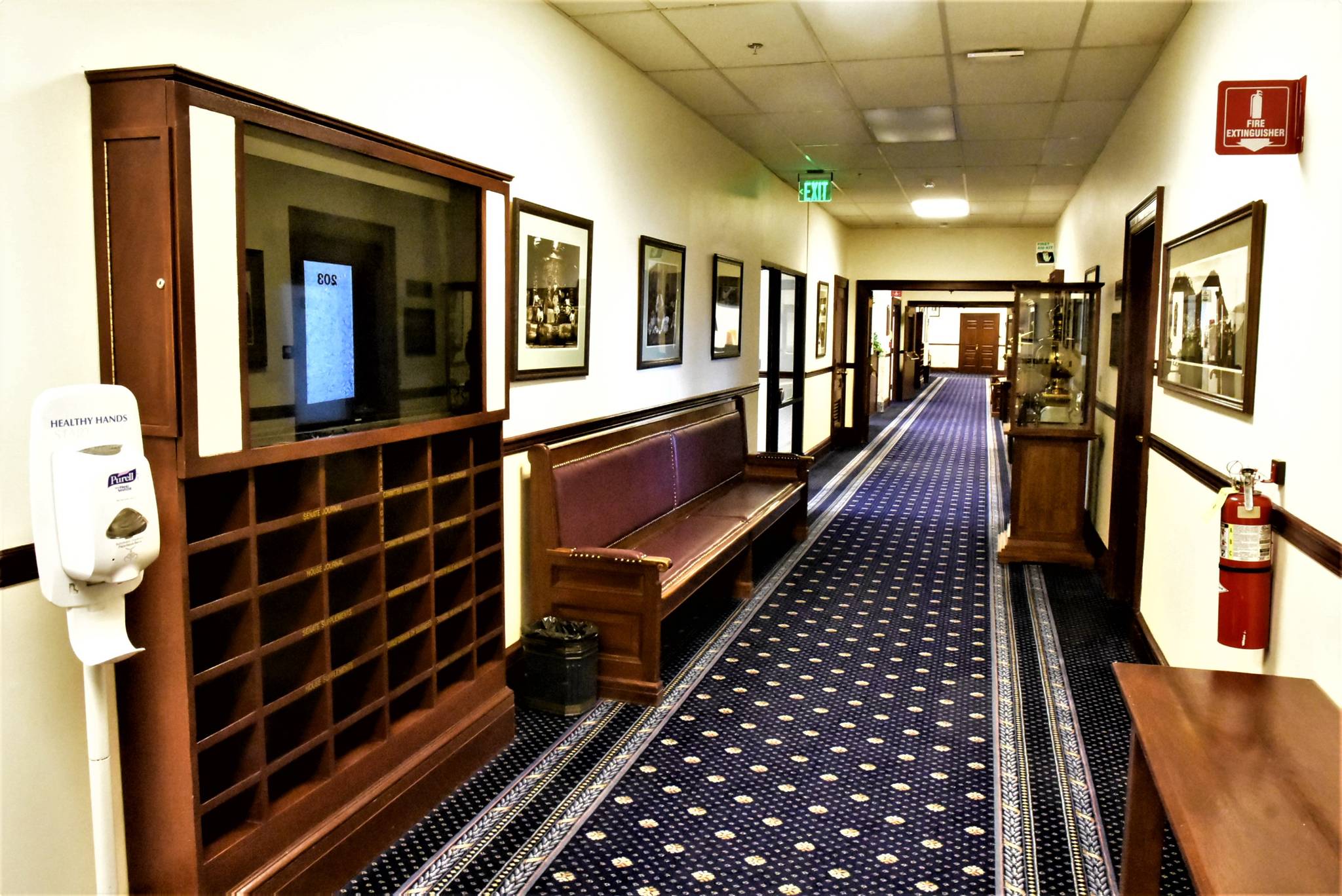 The halls of the State Capitol were empty Monday, March 30, 2020, as most lawmakers and their staff have returned to their home districts. The Legislature is recessed rather than adjourned, which means they can be called back to take action is necessary. (Peter Segall | Juneau Empire)