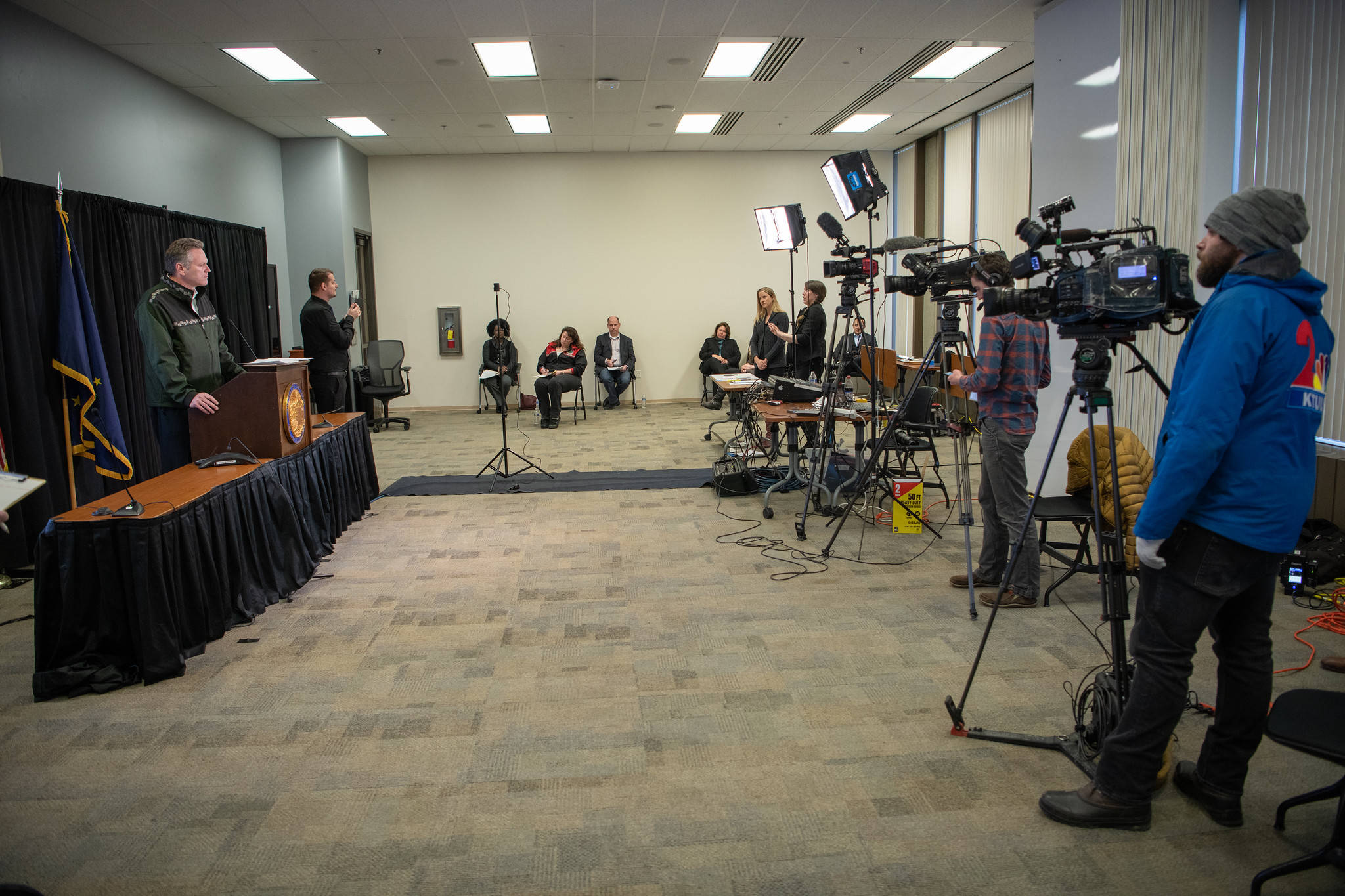 Gov. Mike Dunleavy at a press conference in Anchorage on Tuesday, March 31, 2020. (Courtesy photo | Office of Gov. Mike Dunleavy)