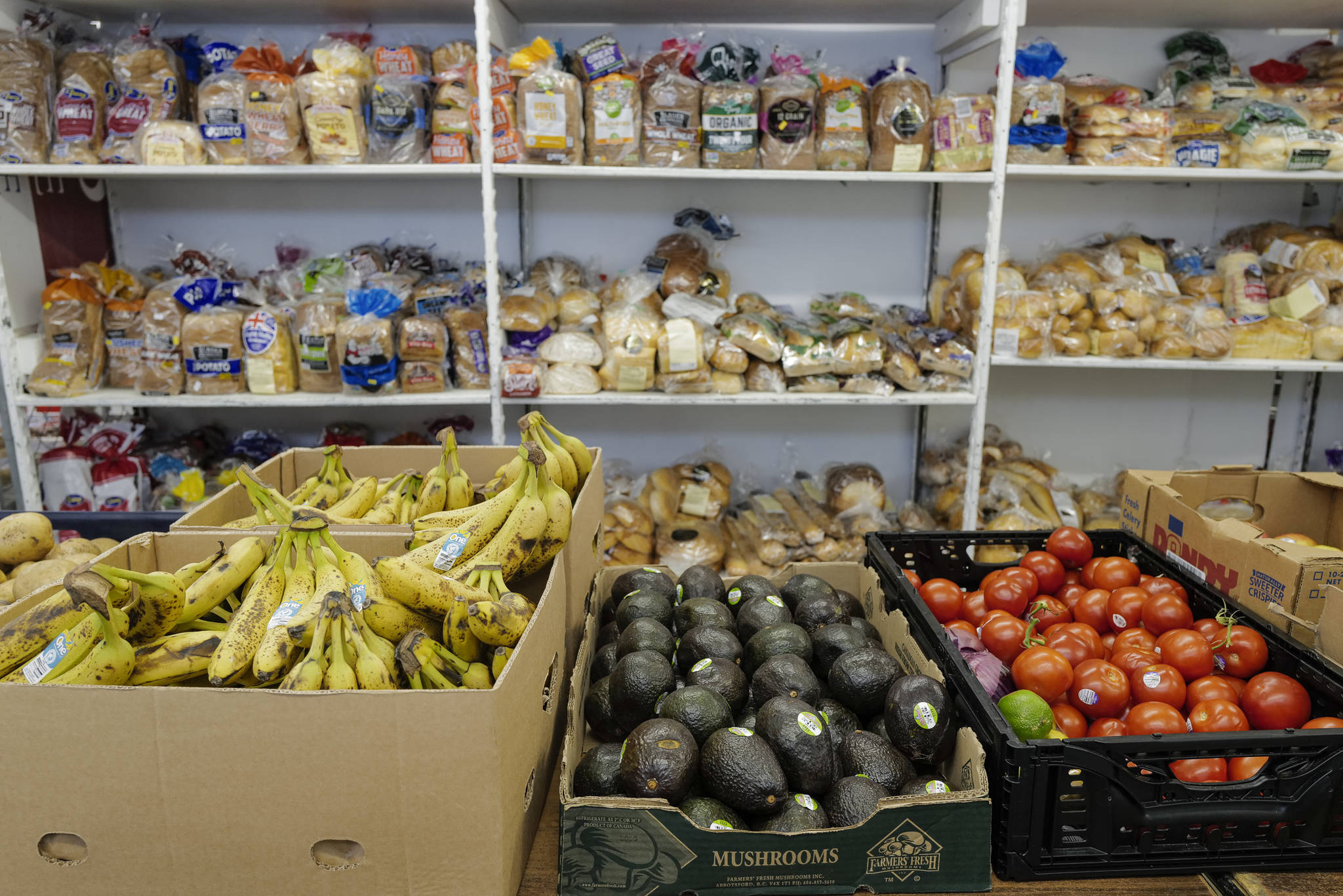Fresh produce and bread were on hand at the Southeast Alaska Food Bank on Crazy Horse Drive on Tuesday, Oct. 15, 2019. (Michael Penn | Juneau Empire File)