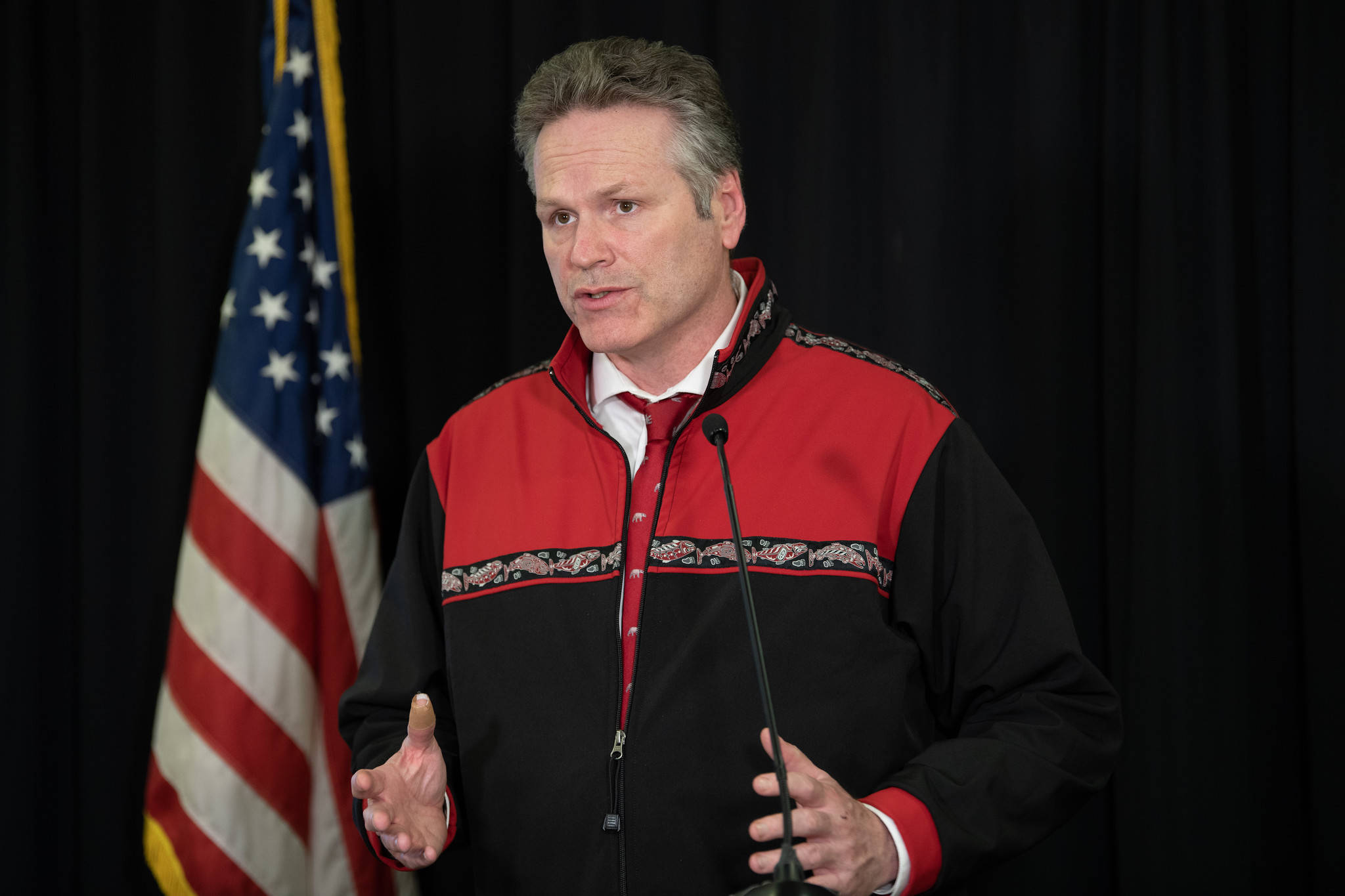 Gov. Mike Dunleavy speaks at a press conference in Anchorage on Tuesday, April 14, 2020. (Courtesy photo | Office of Gov. Mike Dunleavy)