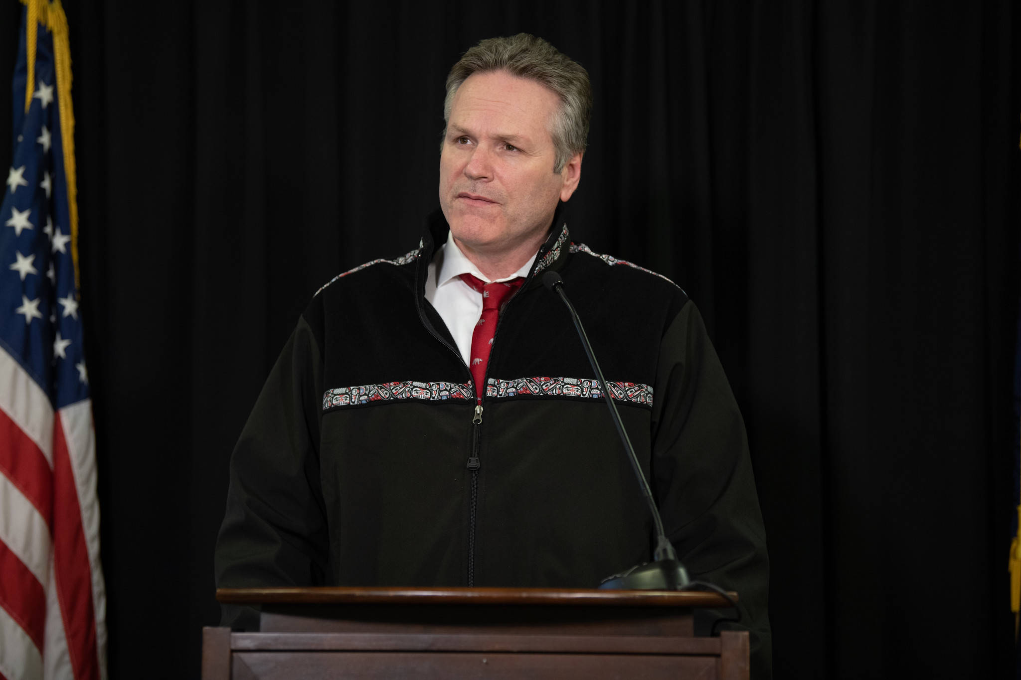 Gov. Mike Dunleavy speaks at a press conference in Anchorage on Friday, April 10, 2020. (Courtesy photo | Office of Gov. Mike Dunleavy)