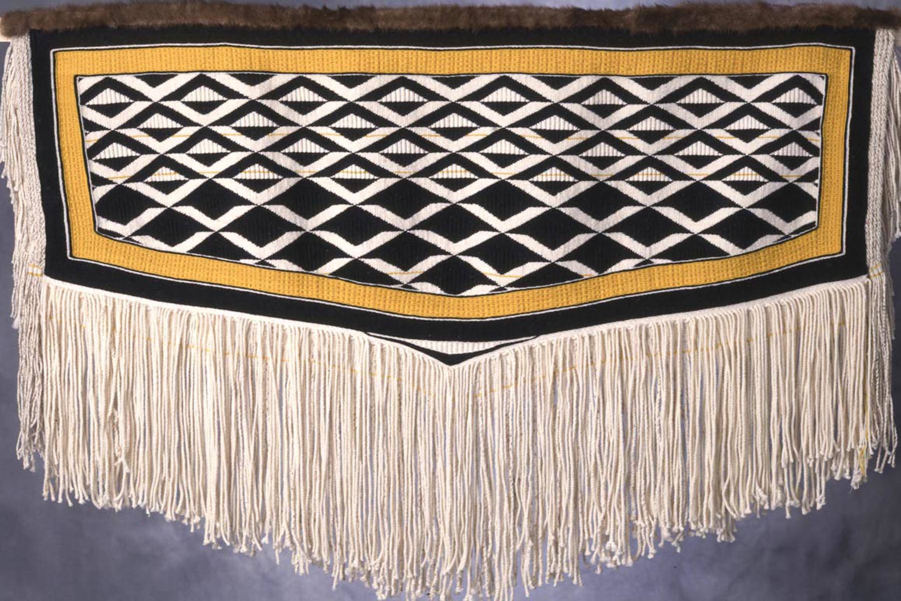This original Ravenstail-style design, inspired by traditional designs in use for hundreds of years in Tlingit, Haida, and Tsimshian cultures, was created by Clarissa Rizal, a master weaver, in 1996. (Coourtesy photo | Sealaska Heritage Institute)