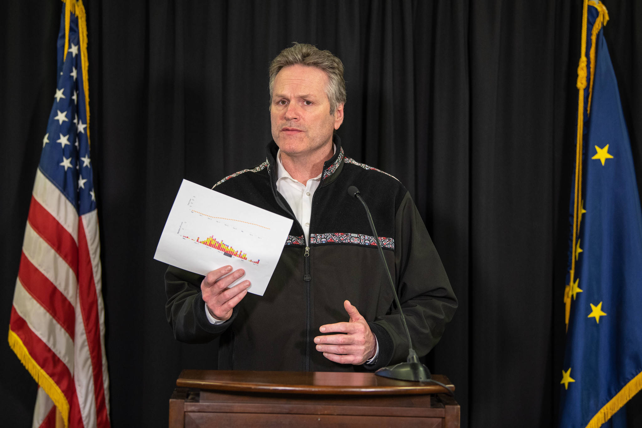 Gov. Mike Dunleavy speaks at an Anchorage press conference on Monday, April 20, 2020. (Courtesy photo | Office of Gov. Mike Dunleavy)