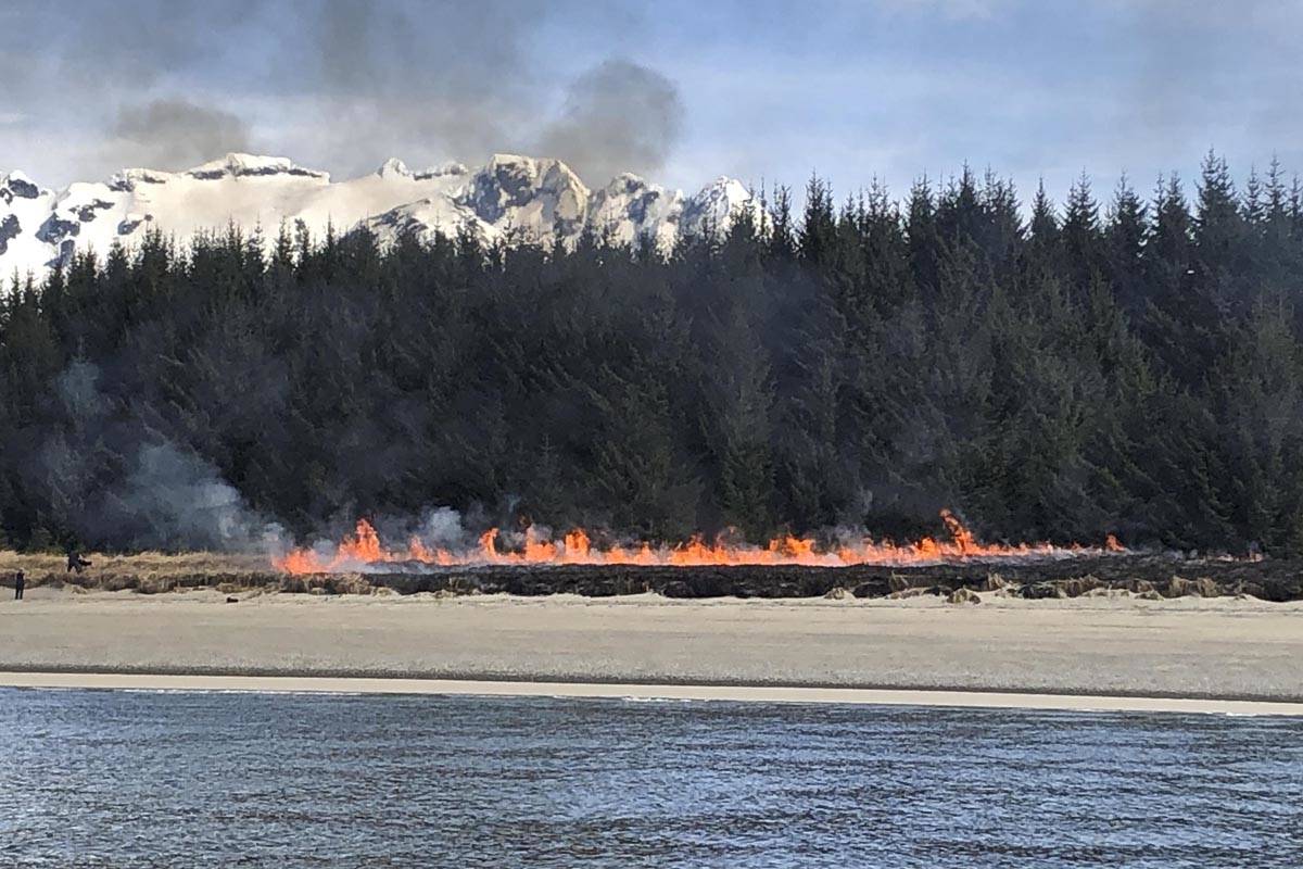 A wildfire burnt nearly 16 acres of grass and woodlands near Crow Point before being extinguished by firefighters from the U.S. Forest Service on May 9, 2020.. (Courtesy photo | Brent Tingey)