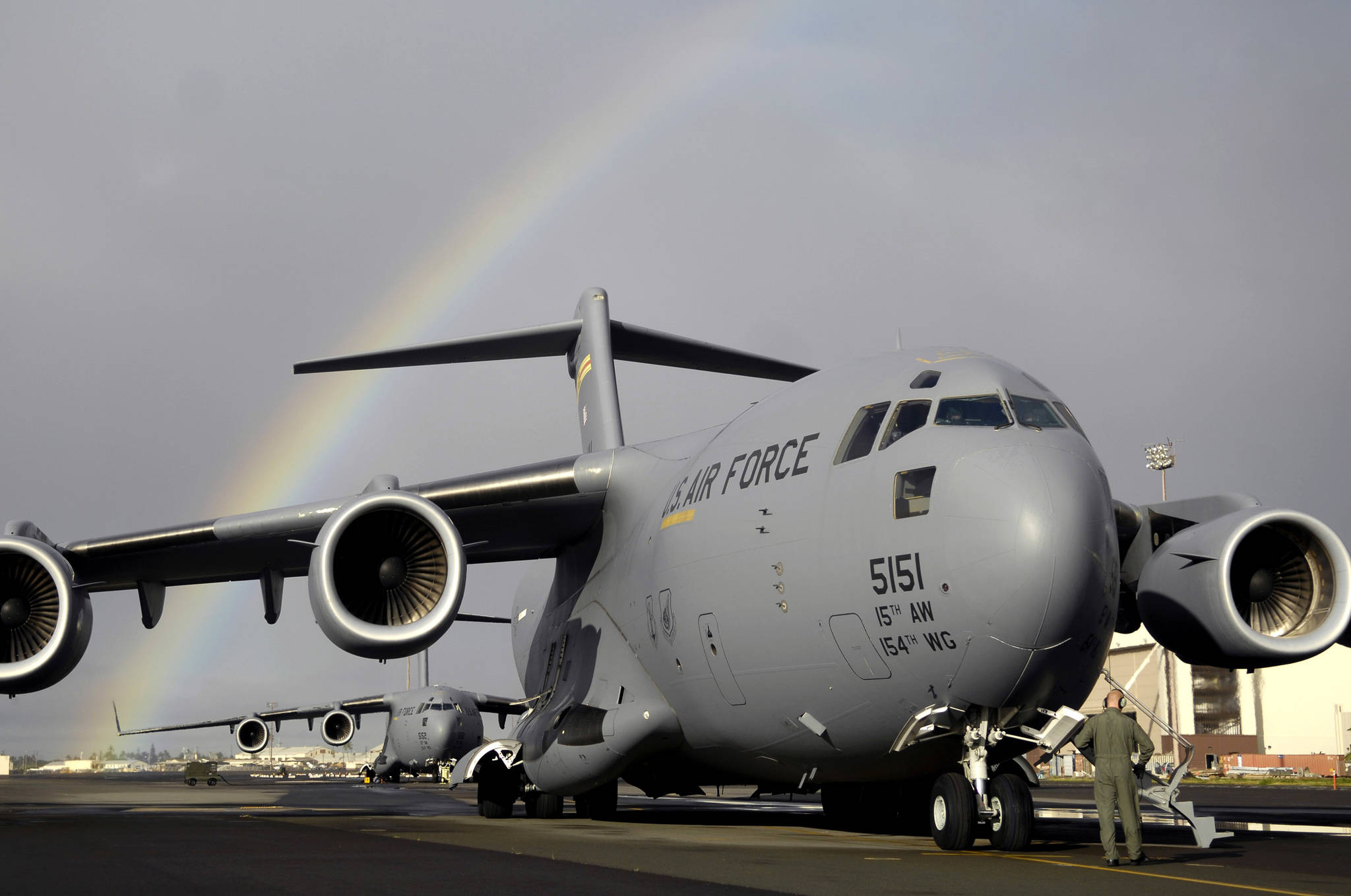 Staff Sgt. John Eller conducts pre-flights check on his C-17 Globemaster III Jan. 3 prior to taking off from Hickam Air Force Base, Hawaii for a local area training mission. Sgt. Eller is a loadmaster from the 535th Airlift Squadron. (Courtesy Photo | Tech. Sgt. Shane A. Cuomo, U.S. Air Force)