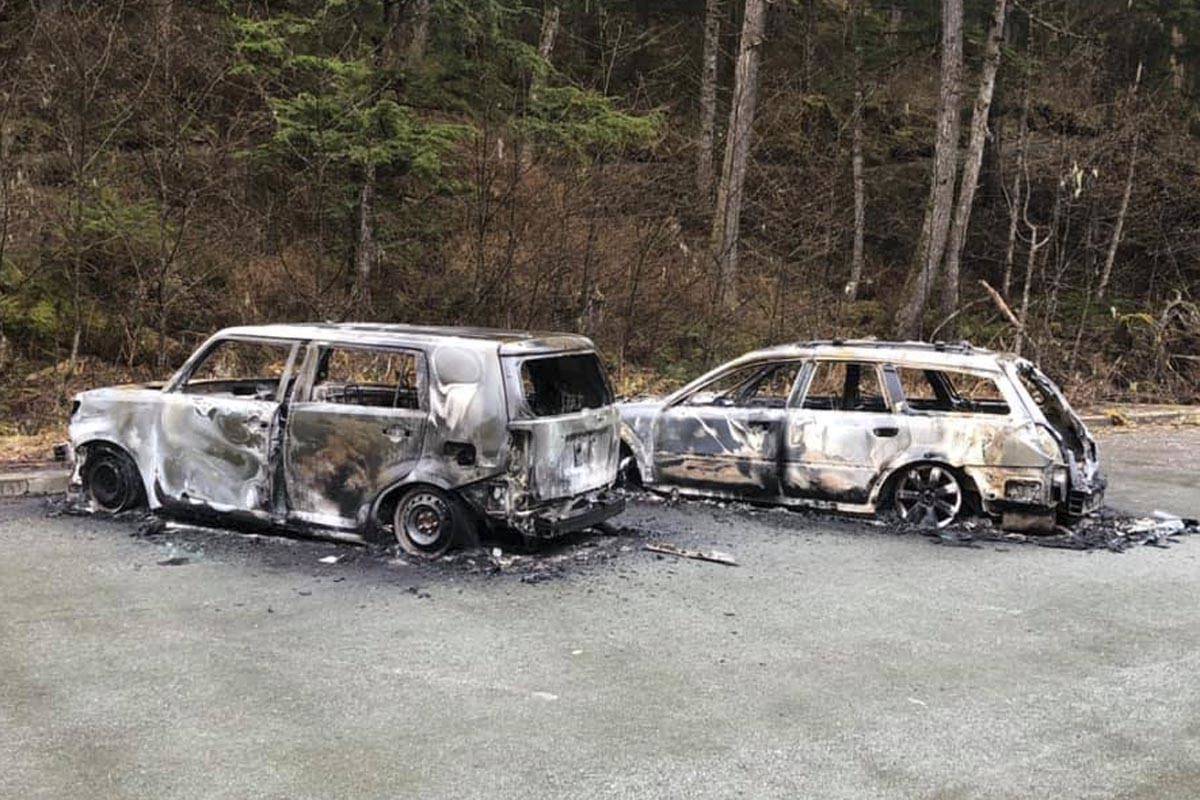 Two cars were immolated in a fire under investigation by the Capital City Fire/Rescue fire marshals early on May 3, 2020. The fire is being treated as suspicious. (Courtesy photo | CCFR)