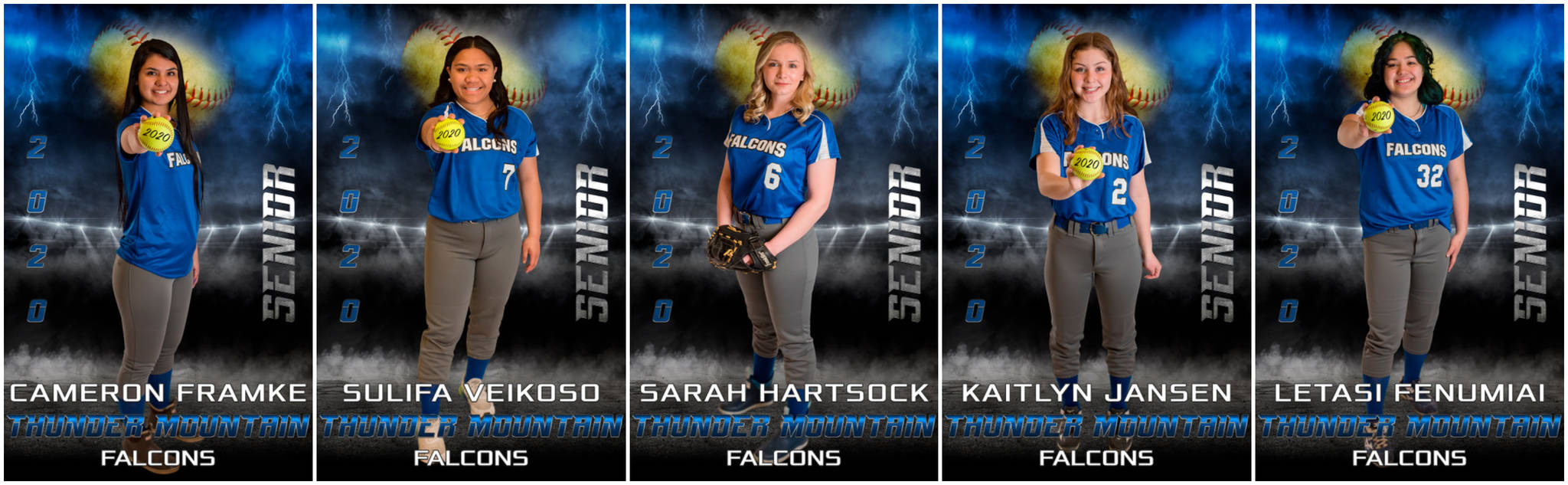 Cameron Framke, Sulfia Veikoso, Sarah Hartsock, Kaitlyn Jansen and Letasi Fenumiai are seniors on the Thunder Mountain High School softball team. (Courtesy Photos | For TMHS)