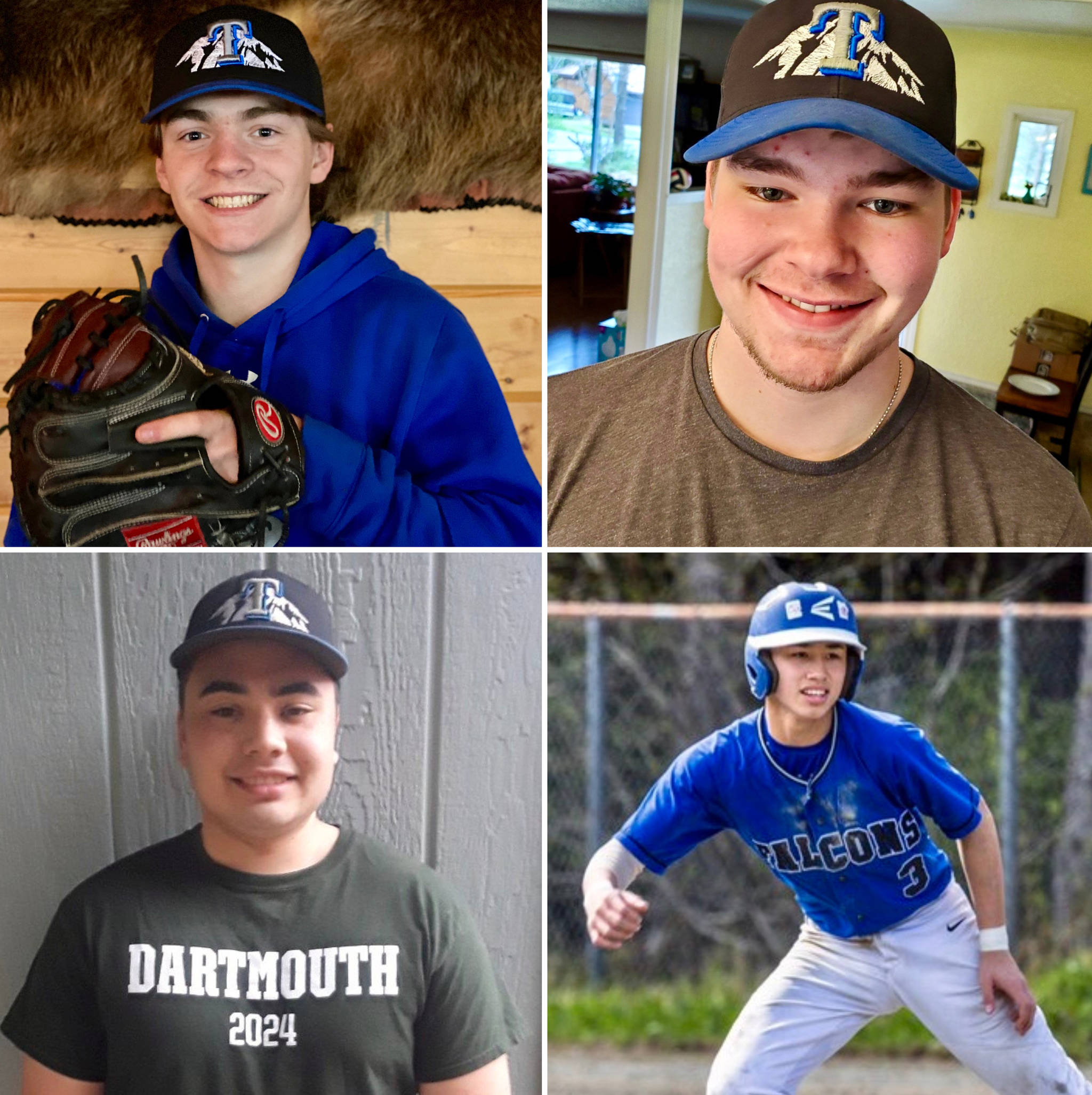 Courtesy Photos | For TMHS                                Thunder Mountain High School seniors on the baseball team include Chase Foster (top left), Luke Ferster (top right), Brice Norton (bottom left), Bryson Echiverri (bottom right), Stone Morgan (not pictured), Leif Csech (not pictured) and Brennon Ludeman (not pictured).
