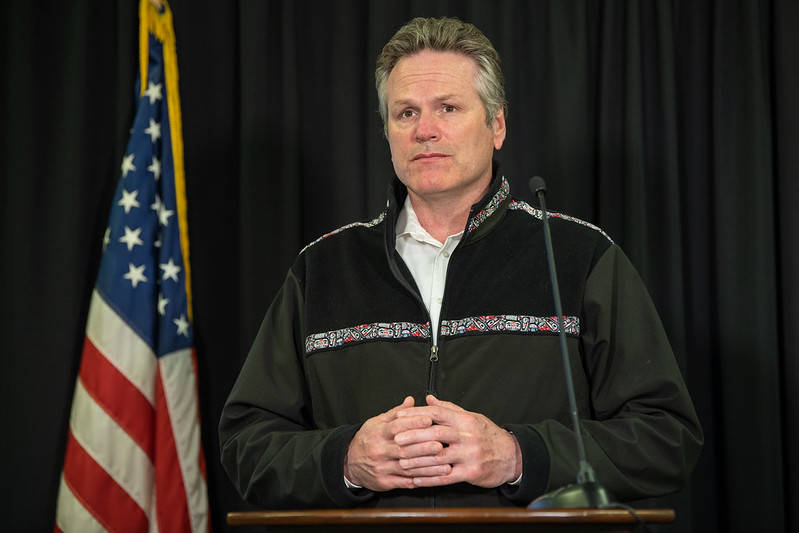 File photo of Gov. Mike Dunleavy at a Anchorage press conference on May 8. Dunleavy met with reporters Sunday evening to announce the state’s highest single-day increase of COVID-19 cases at 27. (Courtesy photo | Office of Gov. Mike Dunleavy)