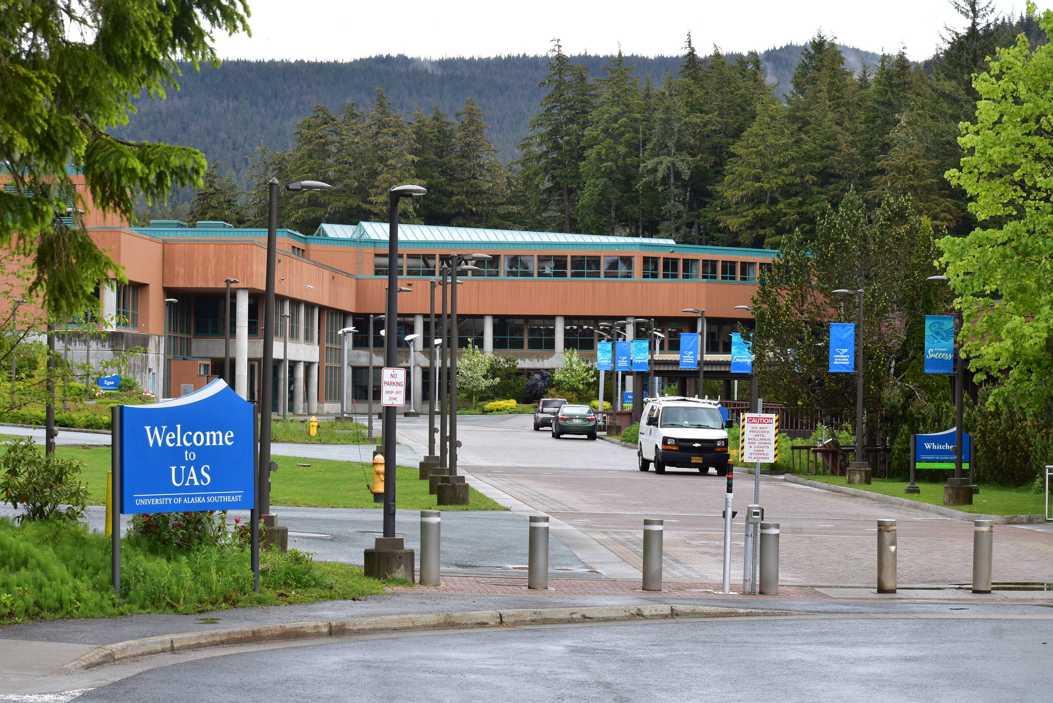 The University of Alaska Southeast campus on Monday, June 1, 2020. UAS could be merged with one of the other schools in the UA system, but that’s just one of many options facing the University of Alaska Board of Regents at their meeting Thursday and Friday. (Peter Segall | Juneau Empire)